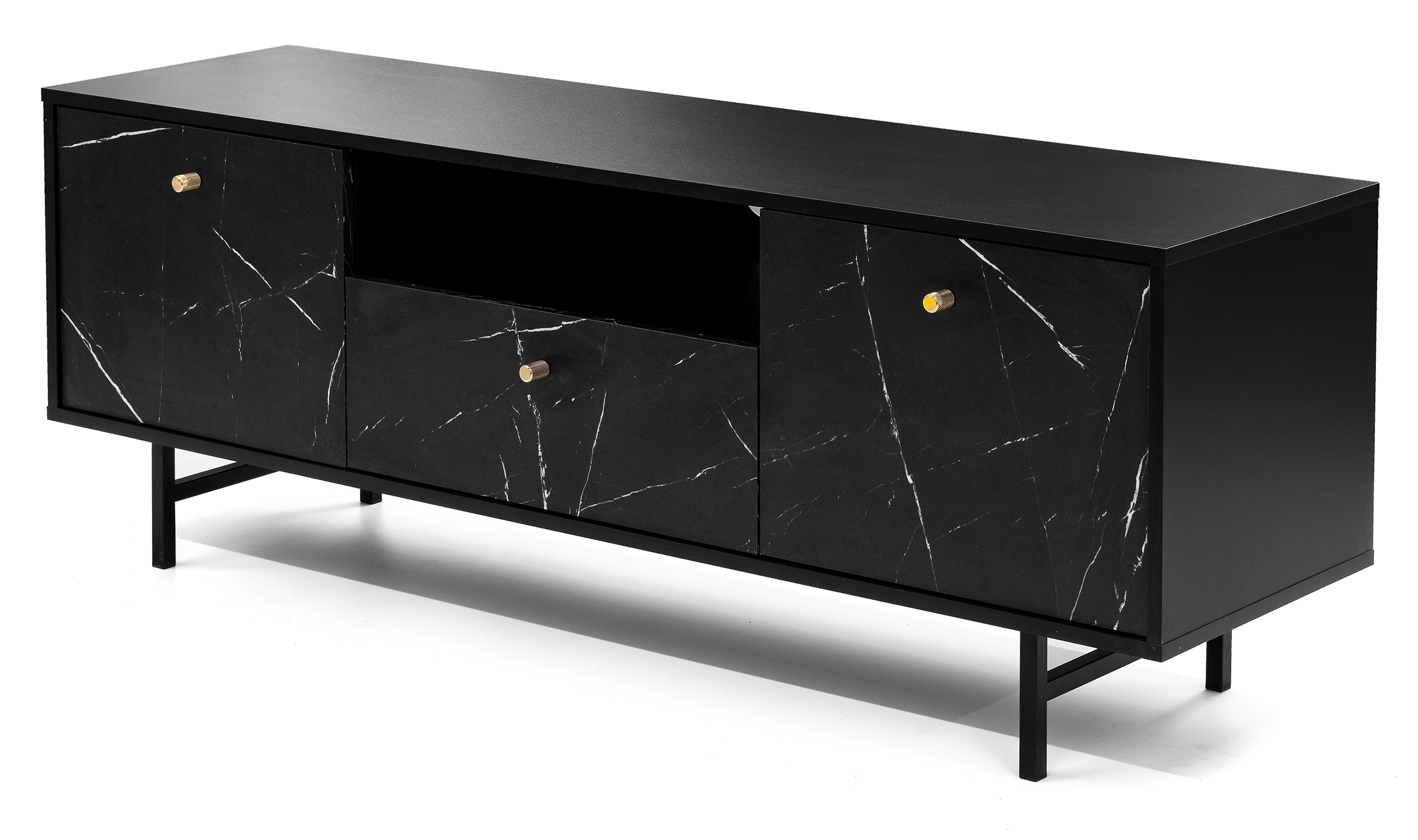 Szafka RTV Artimma 150 cm czarna/czarny marmur - zdjęcie 1