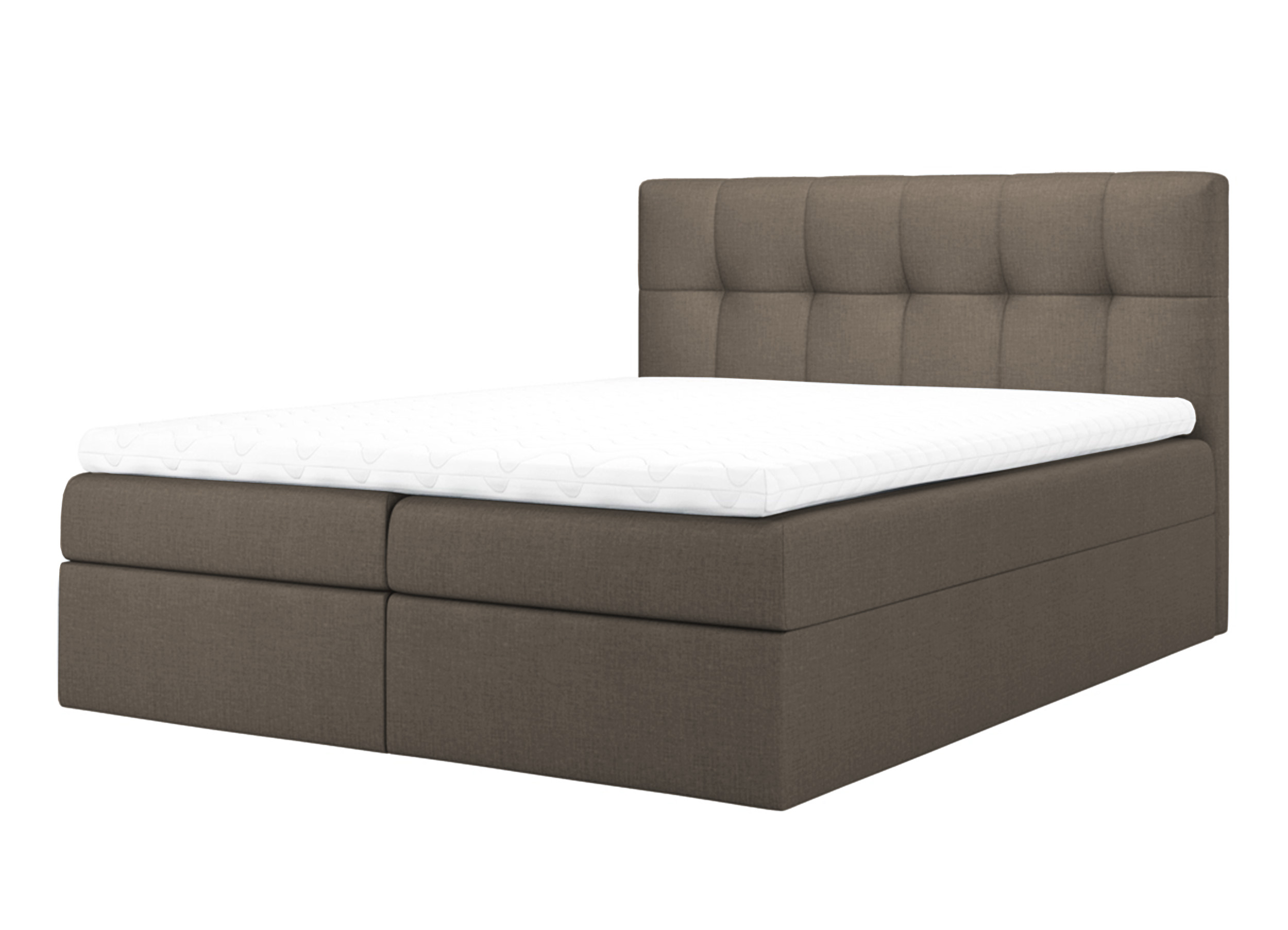 Łóżko kontynentalne Rekius 120x200 z dwoma pojemnikami, materacem i topperem ciemnobrązowe hydrofobowe - zdjęcie 1