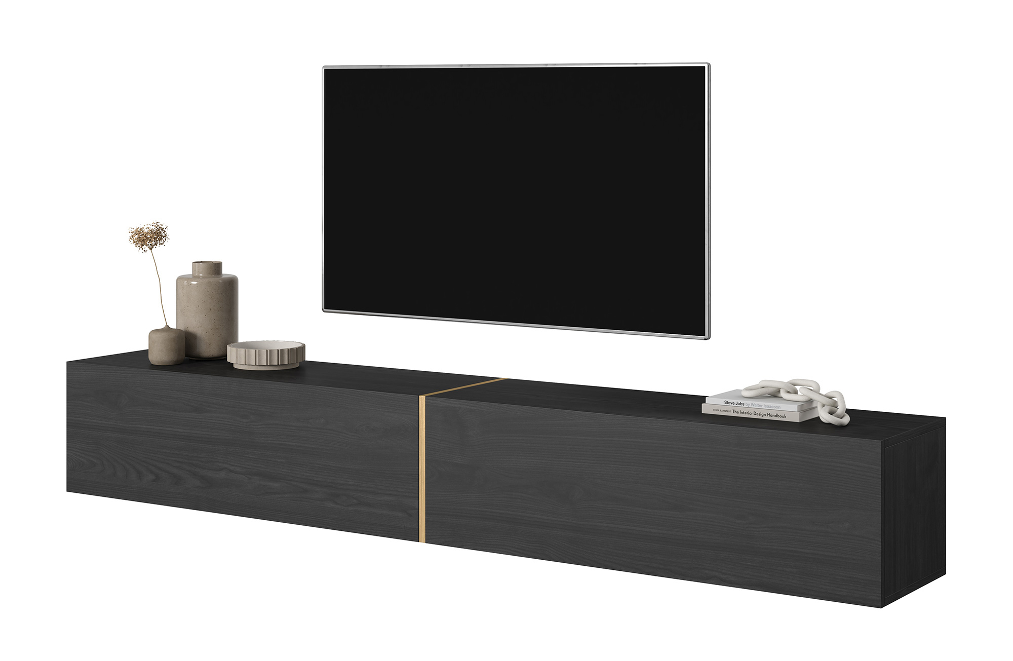 Szafka RTV Bisira 200 cm Czarny jesion ze złotą wstawką - zdjęcie 1