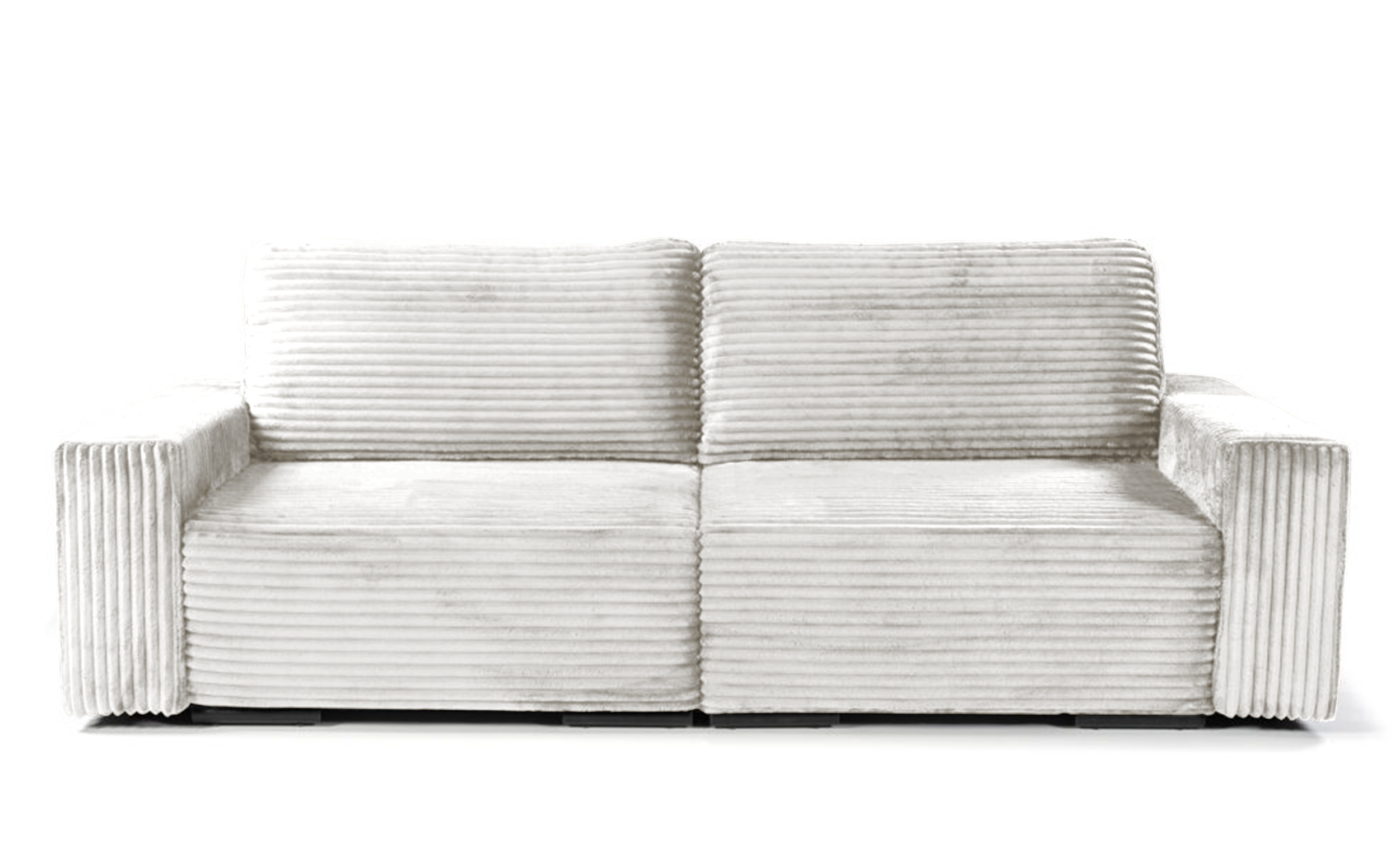 Kanapa rozkładana trzyosobowa Catalista Big kremowa z pojemnikiem gruby sztruks nogi srebrne - zdjęcie 1