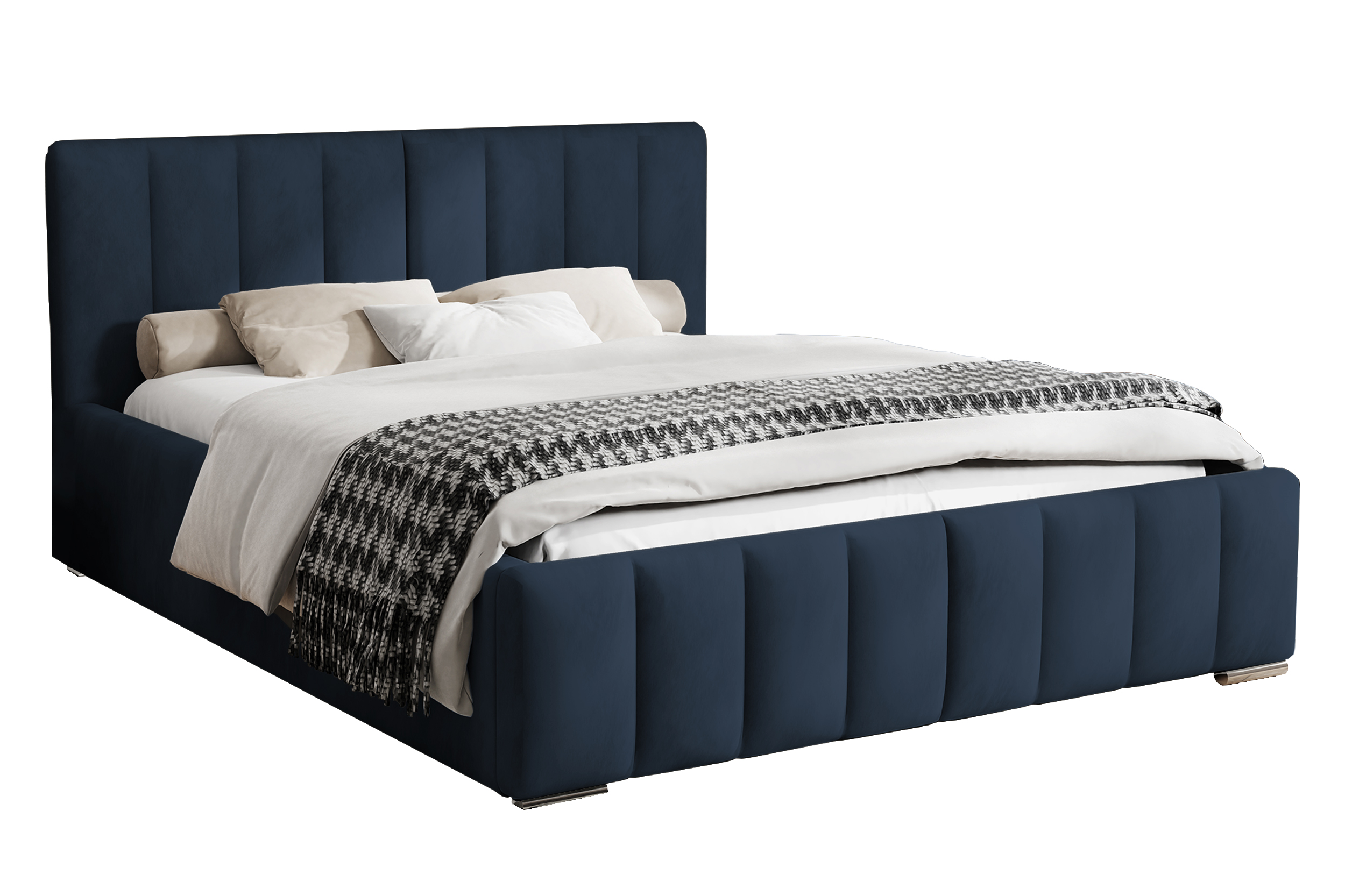 Łóżko tapicerowane 180x200 cm Wolte z pojemnikiem niebieskie w tkaninie hydrofobowej