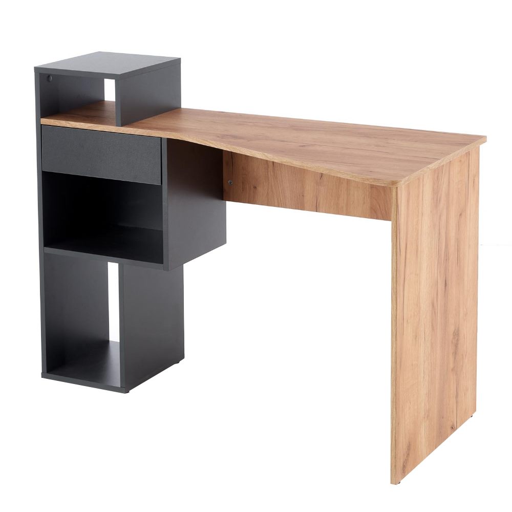 Biurko Bovalino 122x57 cm antracyt - dąb wotan z nadstawką i szufladą - zdjęcie 1