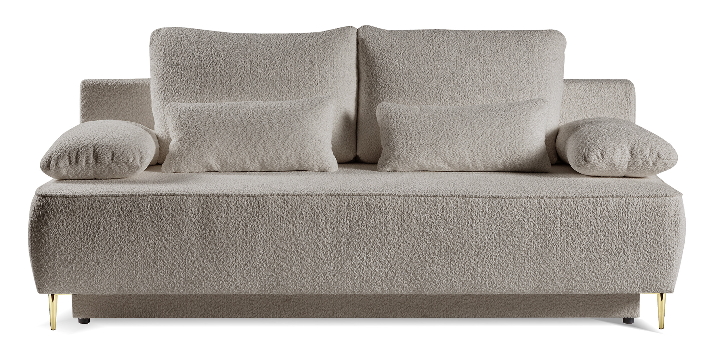 Kanapa rozkładana trzyosobowa Firuze z pojemnikiem ciemnobeżowa boucle złote nóżki - zdjęcie 1