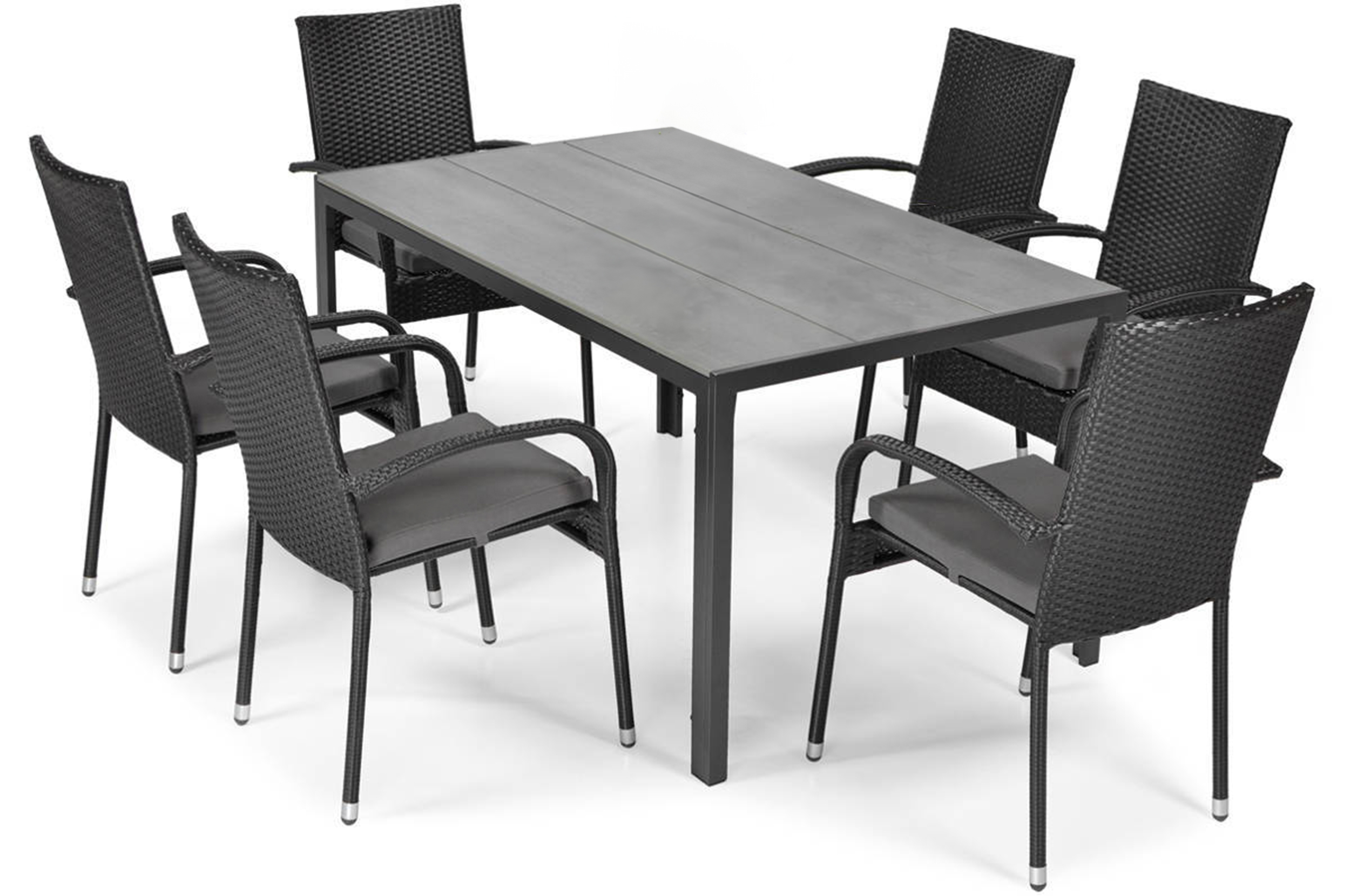 Zestaw mebli ogrodowych Cllands ze stołem obiadowym i krzesłami sześcioosobowy czarny - zdjęcie 1