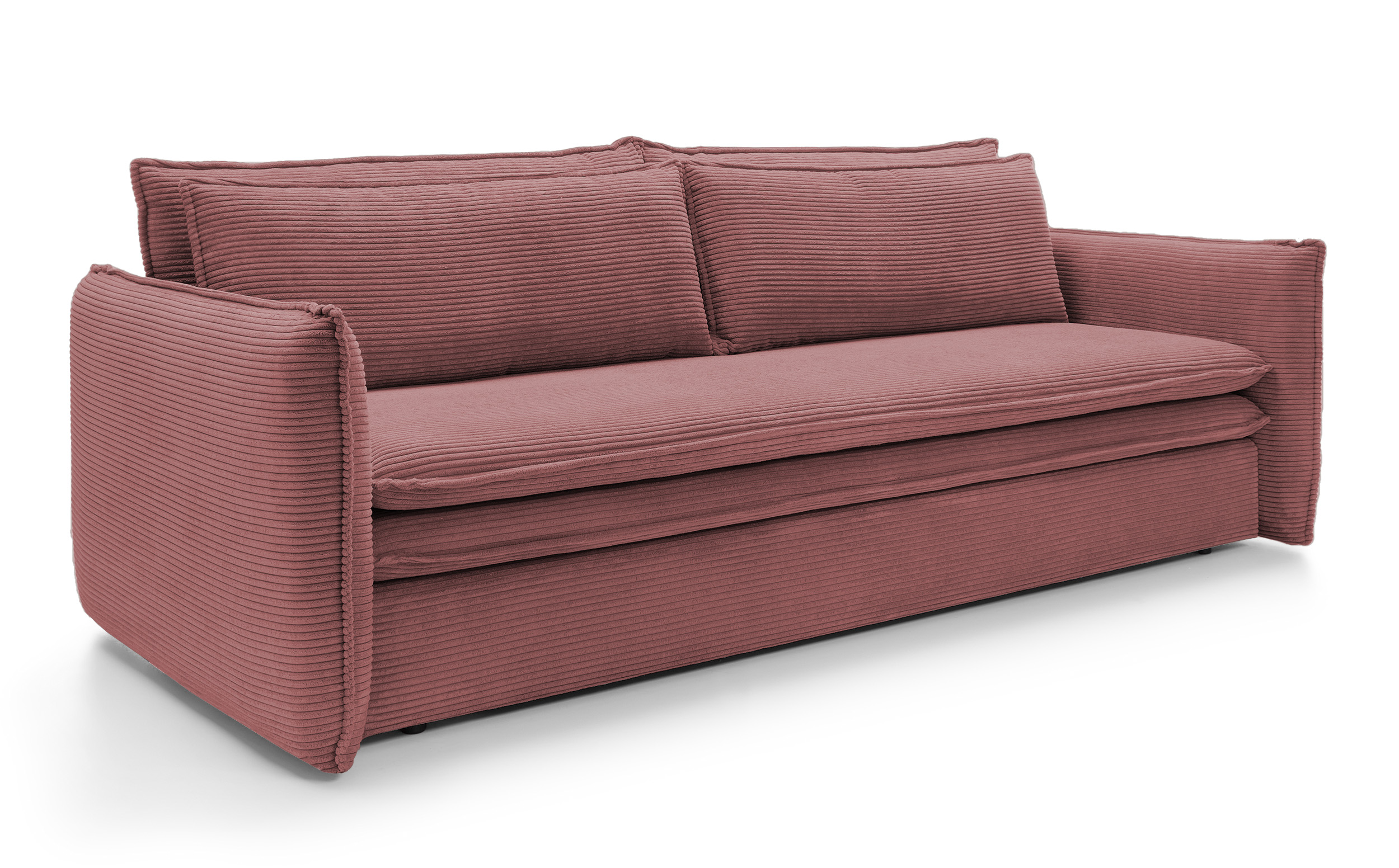 Kanapa rozkładana trzyosobowa Baptello z pojemnikiem ciemnoróżowa sztruks - zdjęcie 1