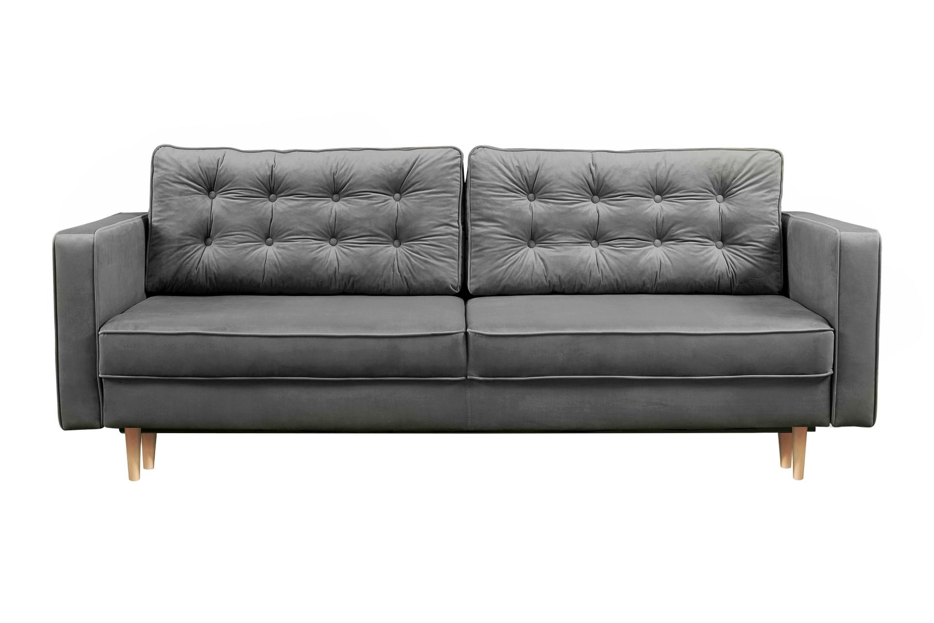 Kanapa rozkładana trzyosobowa Juttic z pojemnikiem szara welwet - zdjęcie 1