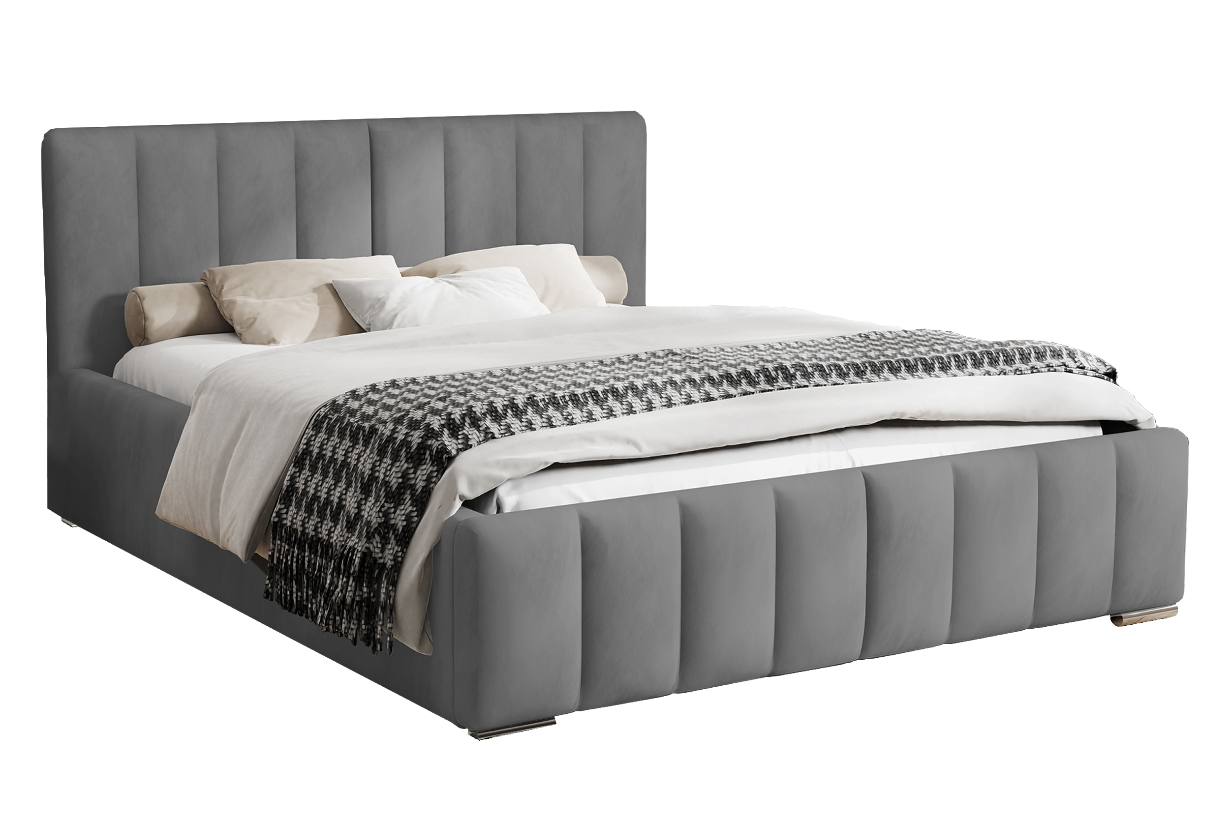 Łóżko tapicerowane 180x200 cm Wolte z pojemnikiem szare w tkaninie hydrofobowej
