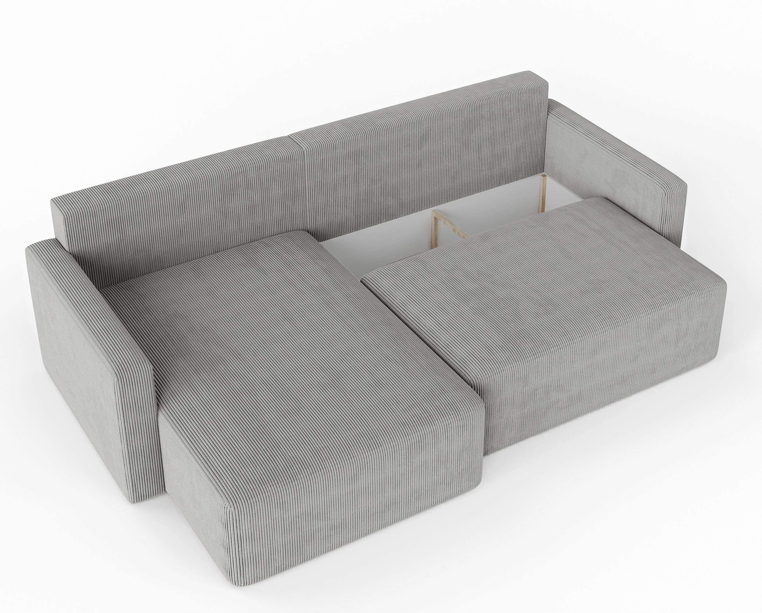 Narożnik z funkcją spania Haldi L-kształtny lewostronny z pojemnikiem jasnoszary sztruks