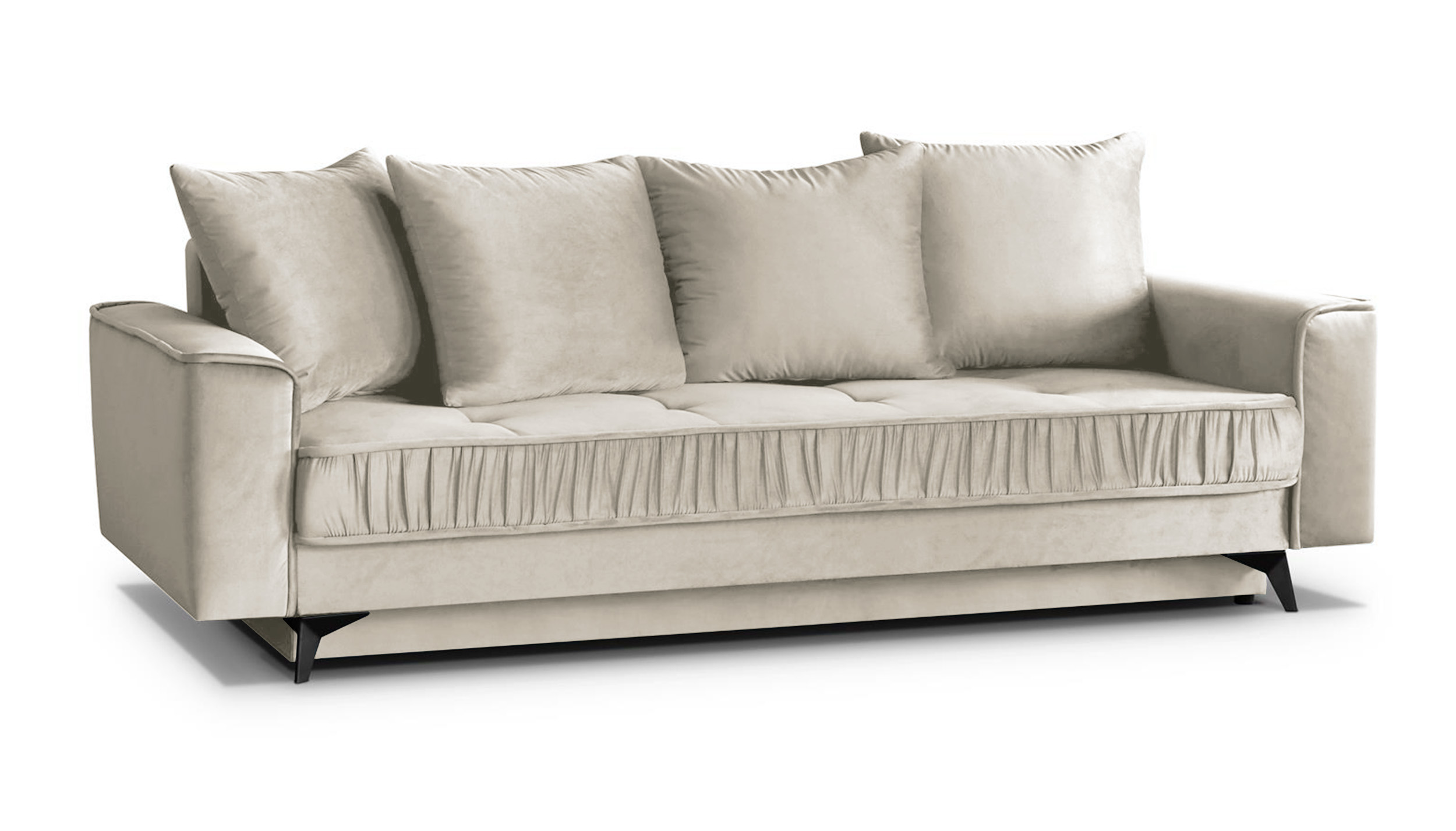 Kanapa rozkładana Elanja kremowa trzyosobowa z pojemnikiem welur - zdjęcie 1