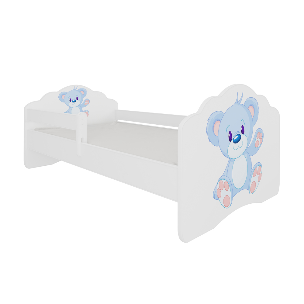 Łóżko dziecięce Sissa 160x80 cm Niebieski Miś z barierką - zdjęcie 1