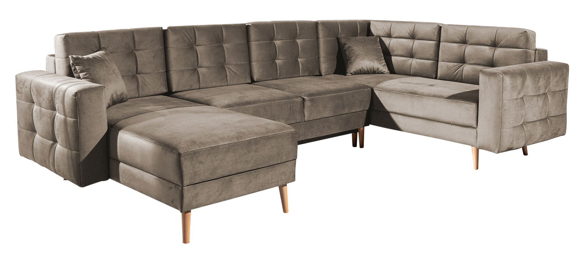 Narożnik z funkcją spania Masime U-kształtny z pojemnikiem uniwersalny brązowy welur hydrofobowy - zdjęcie 1