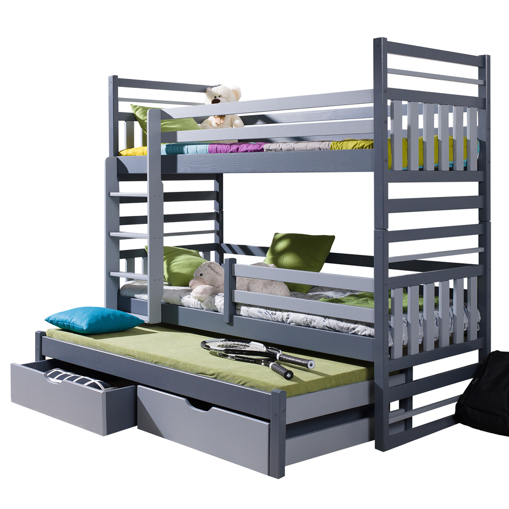 Łóżko piętrowe z trzema posłaniami Celoris dwie szuflady grafitowo-szare - zdjęcie 2