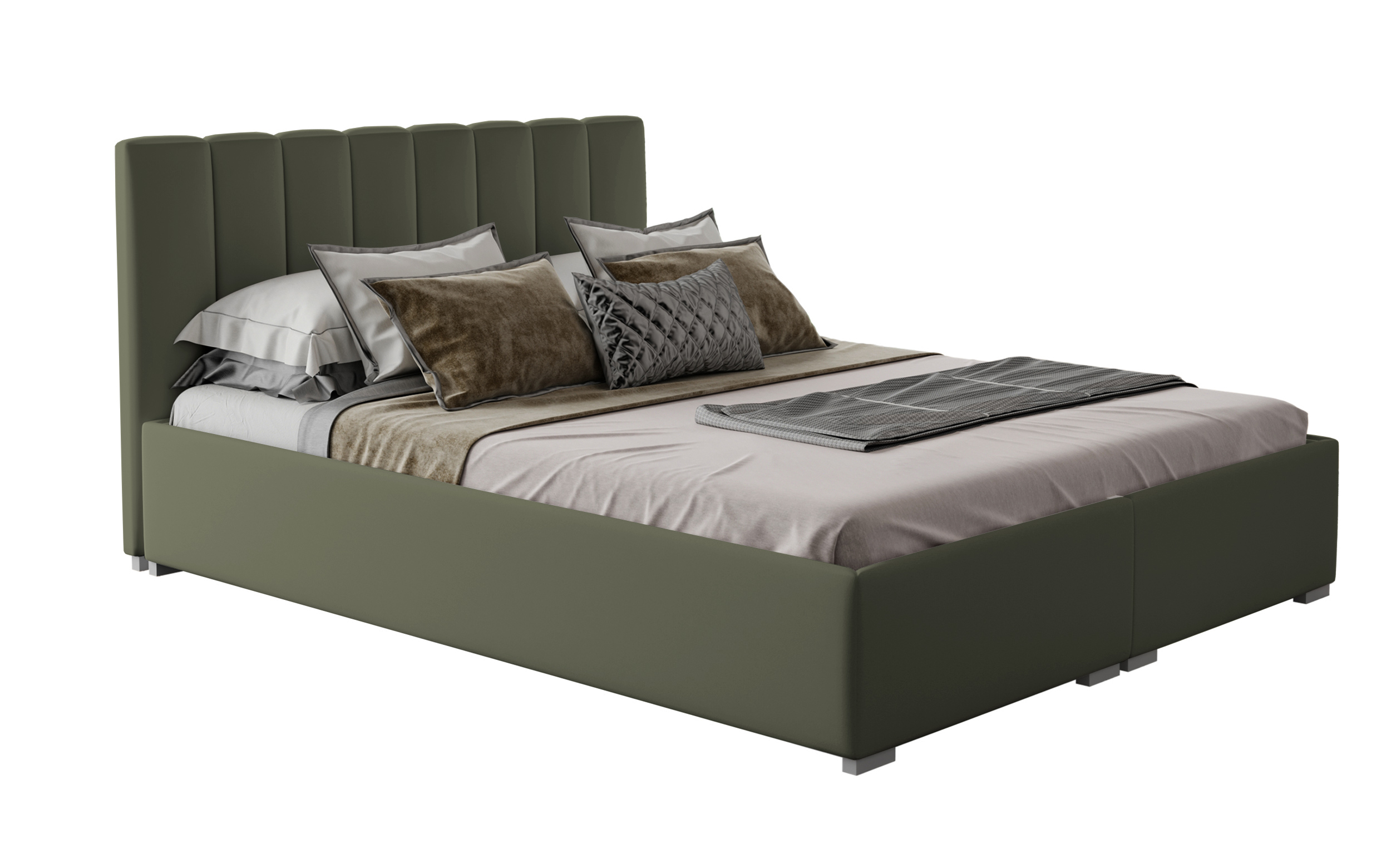 Łóżko tapicerowane 160x200 cm Romkino z pojemnikami oliwkowe welur hydrofobowy - zdjęcie 1