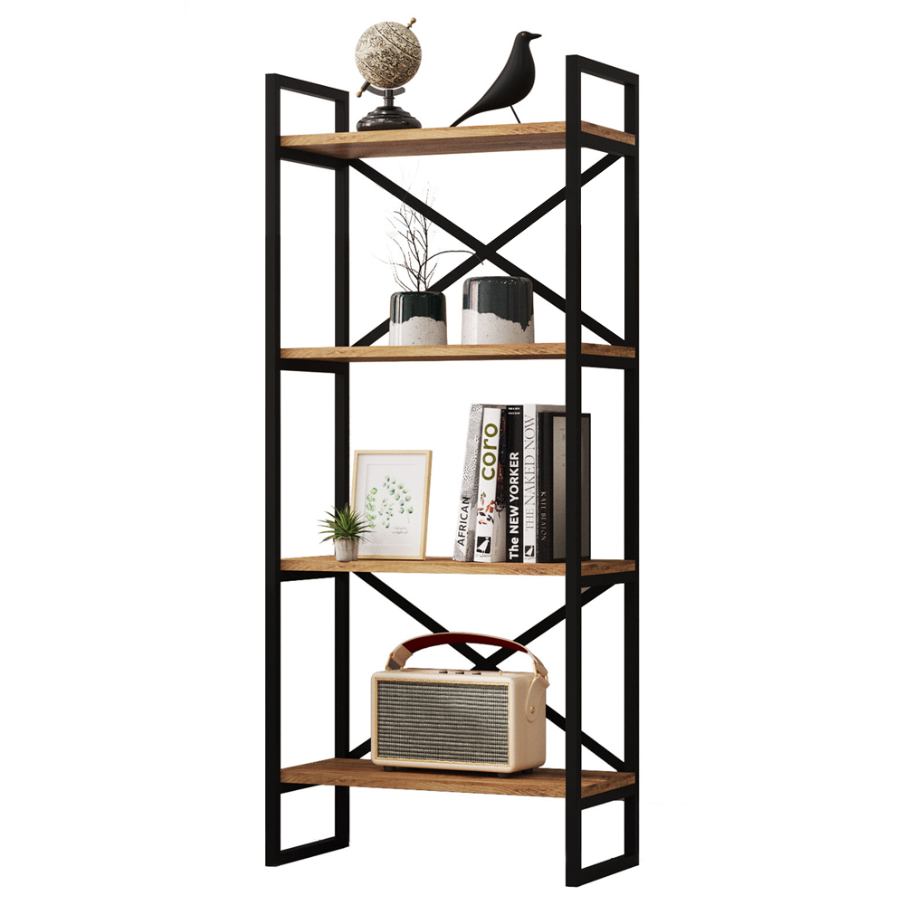 Regał na książki Vigge czteropoziomowy z metalową ramą sosna atlantycka - zdjęcie 1