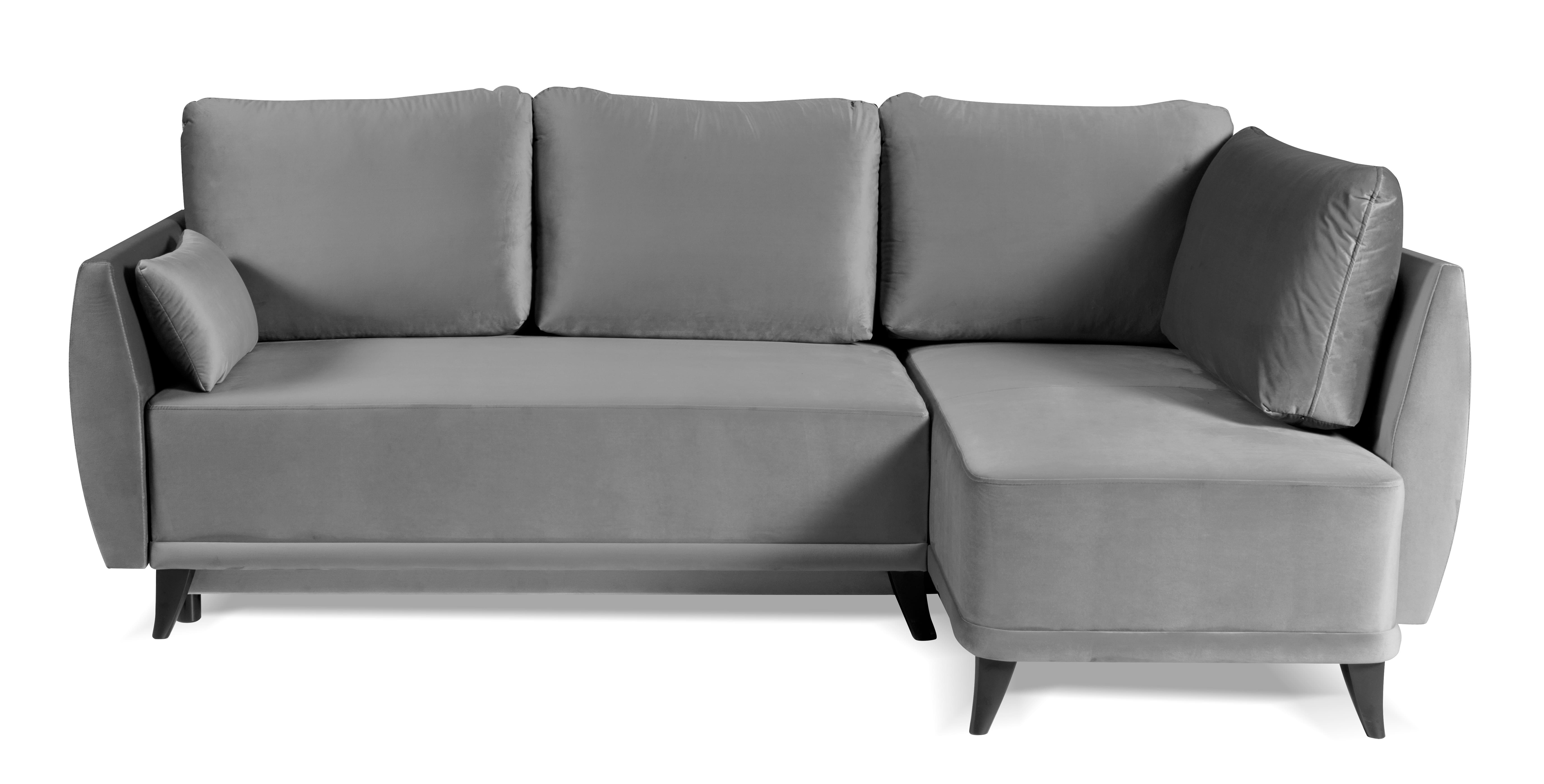 Narożnik z funkcją spania Odollo L-kształtny z pojemnikiem uniwersalny szary welur - zdjęcie 1