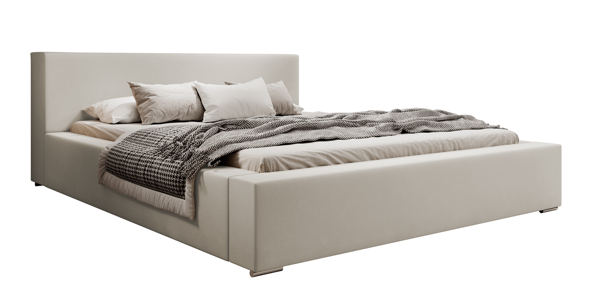 Łóżko tapicerowane 180x200 cm Pancetto z pojemnikiem jasnobeżowy welur - zdjęcie 1