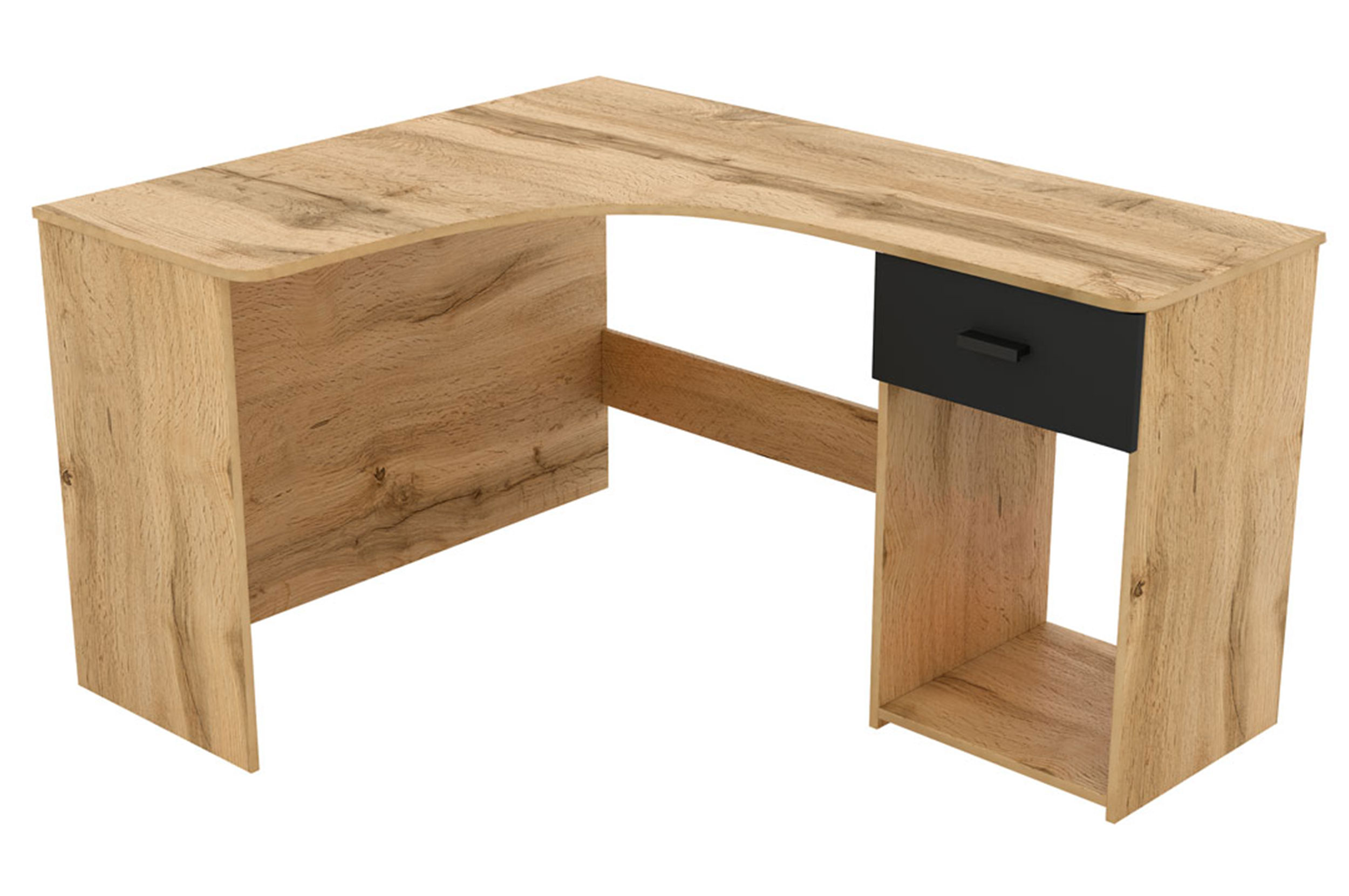 Biurko narożne Kamnad 155x125 cm z szufladą dąb wotan/czarny onyks - zdjęcie 1