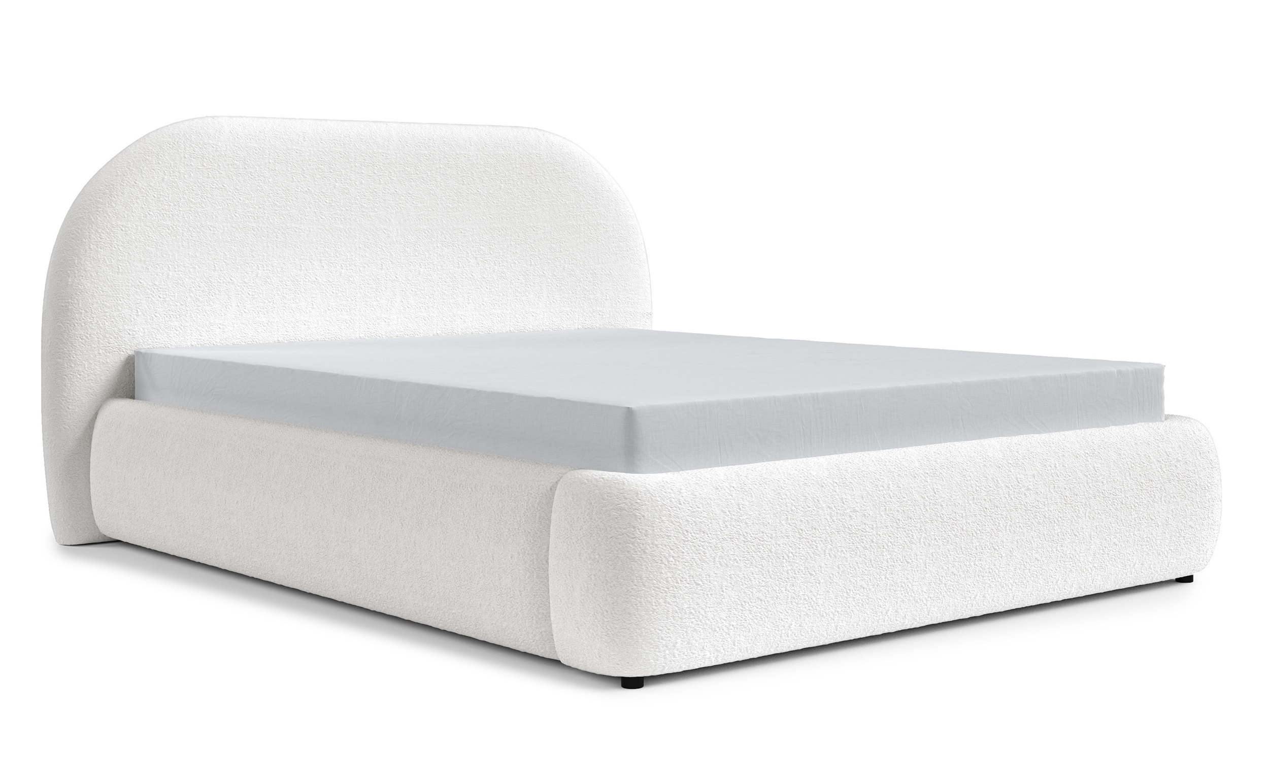 Łóżko tapicerowane 160x200 cm Ovo kremowe z pojemnikiem rama metalowa podnośnik gazowy boucle - zdjęcie 1