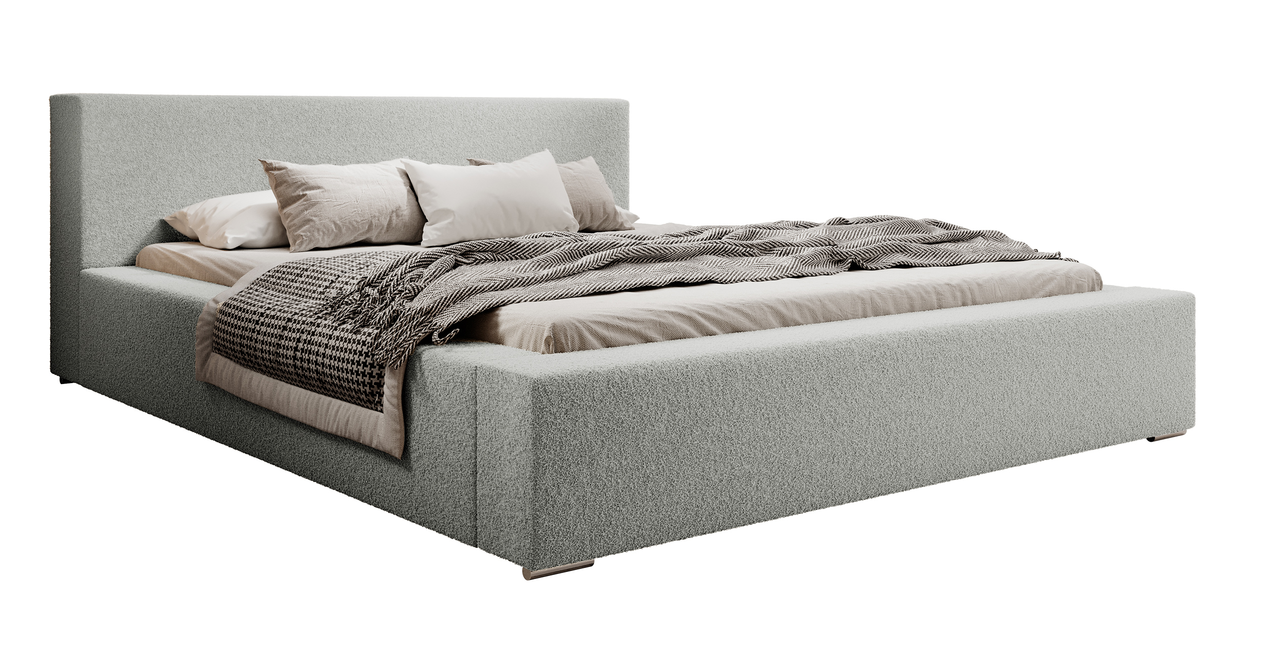 Łóżko tapicerowane 140x200 cm Pancetto z pojemnikiem jasnoszare boucle - zdjęcie 1