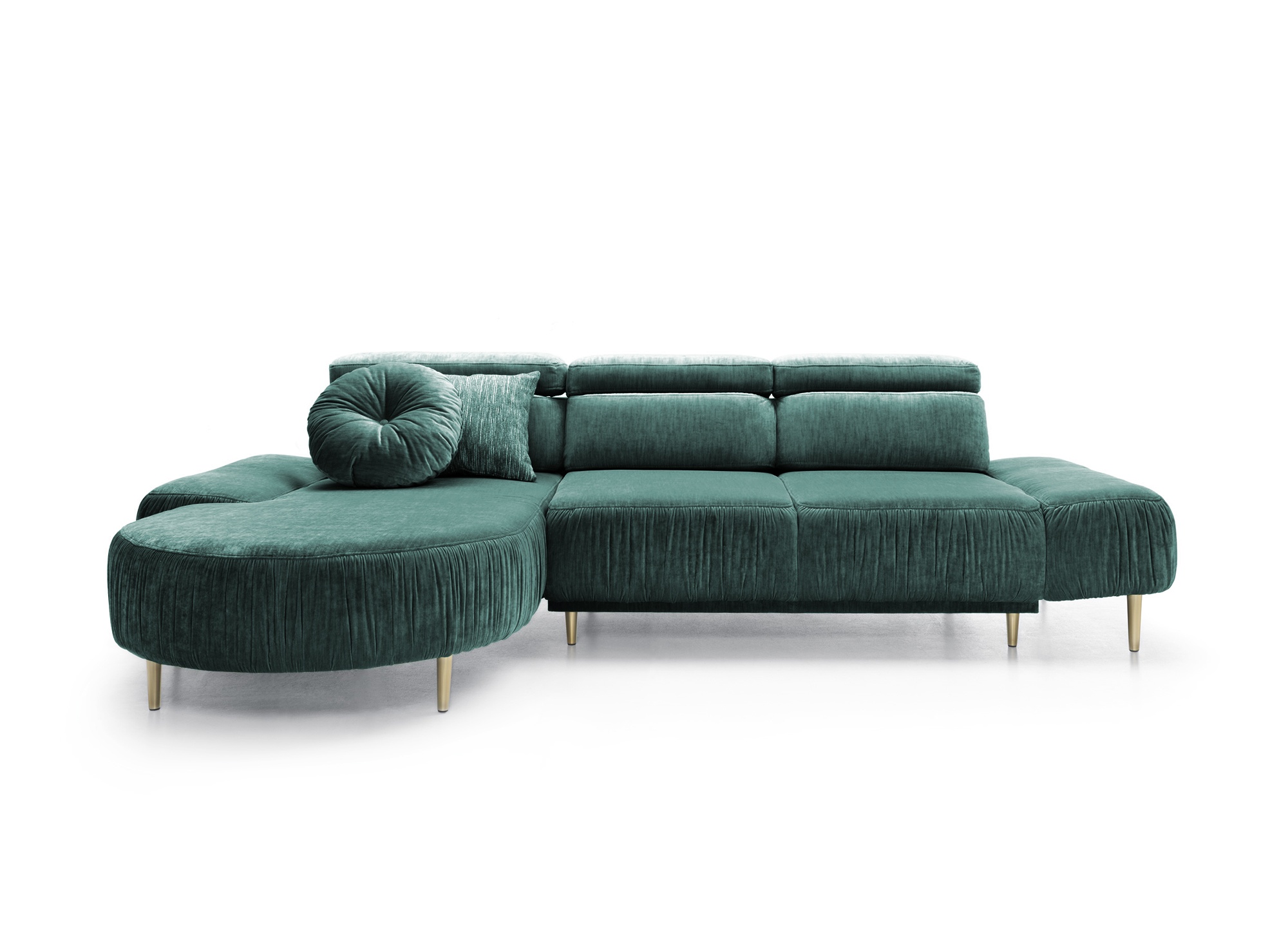 Narożnik z funkcją spania Portaris L-kształtny z elektrycznie wysuwanym siedziskiem i regulowanym zagłówkiem zielony velvet łatwoczyszczący lewostronny - zdjęcie 1