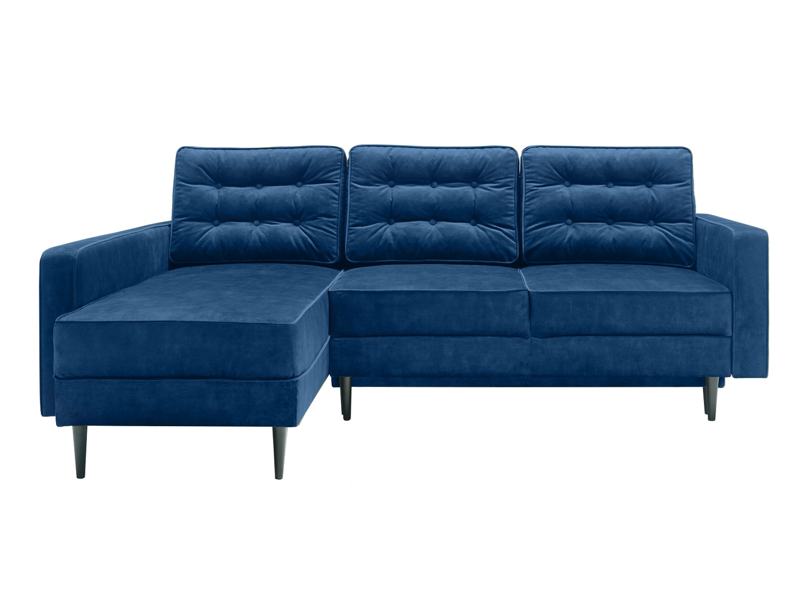 Narożnik z funkcją spania Juttic 227 cm L-kształtny z pojemnikiem granatowy welwet lewostronny - zdjęcie 1