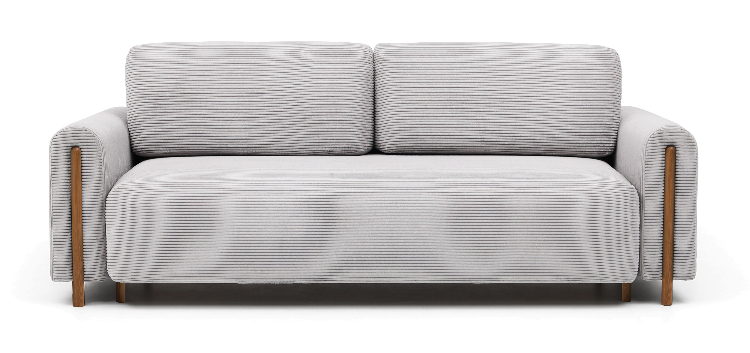 Kanapa rozkładana trzyosobowa Cavalese z pojemnikiem na dębowych nóżkach szarobeżowa sztruks - zdjęcie 1