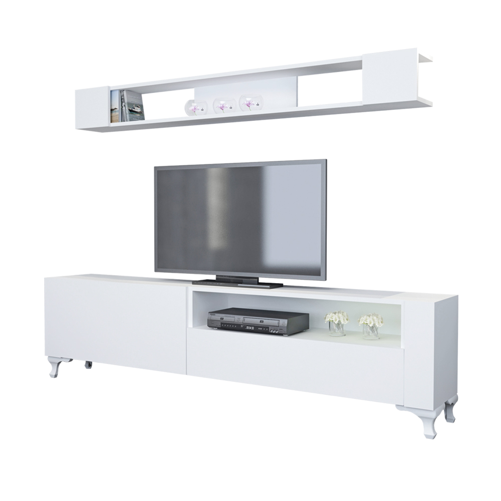 Szafka RTV Maddie biała z półką naścienną - zdjęcie 1