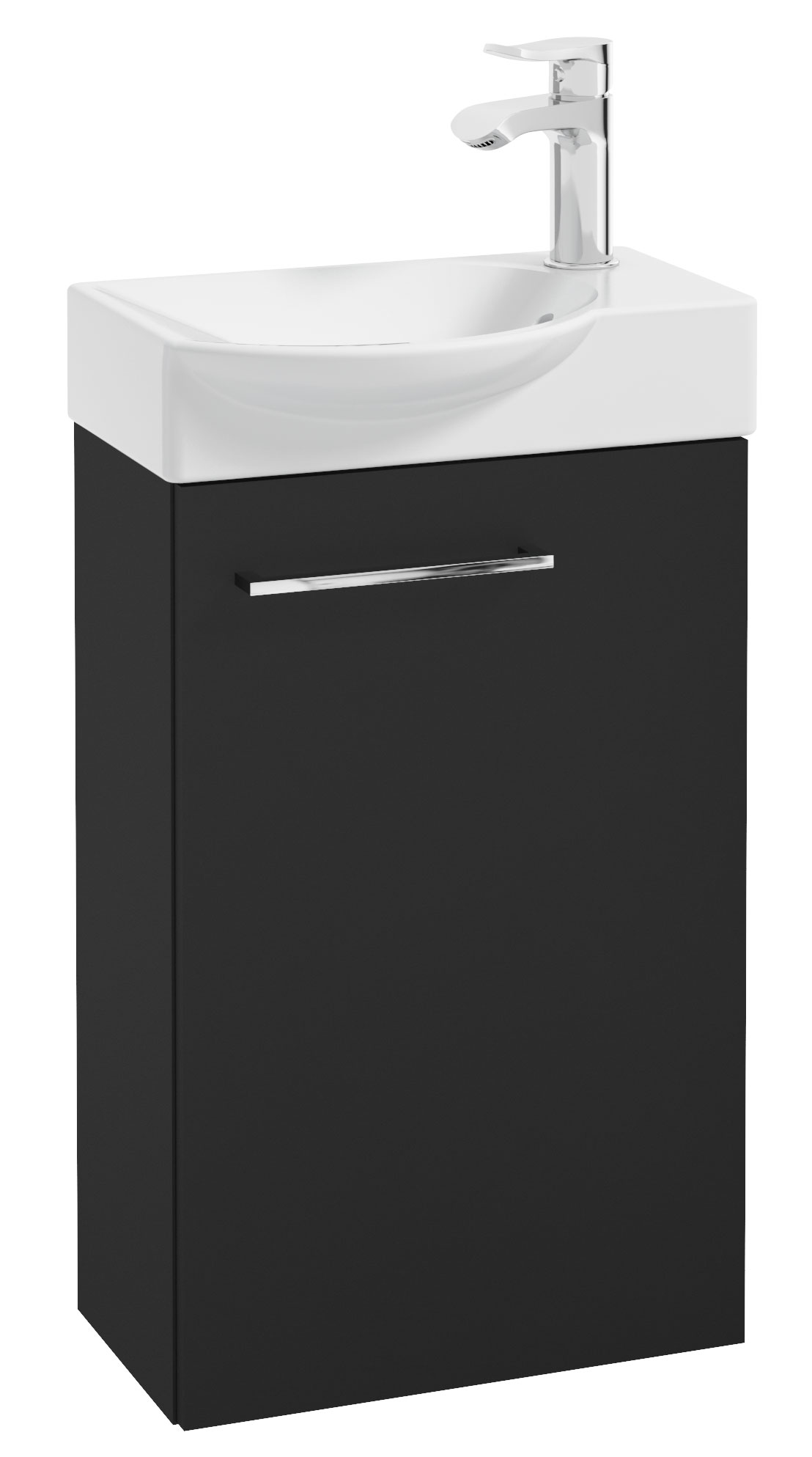 Szafka z zaokrągloną umywalką Modullac 39 cm czarna ze srebrnym uchwytem - zdjęcie 1