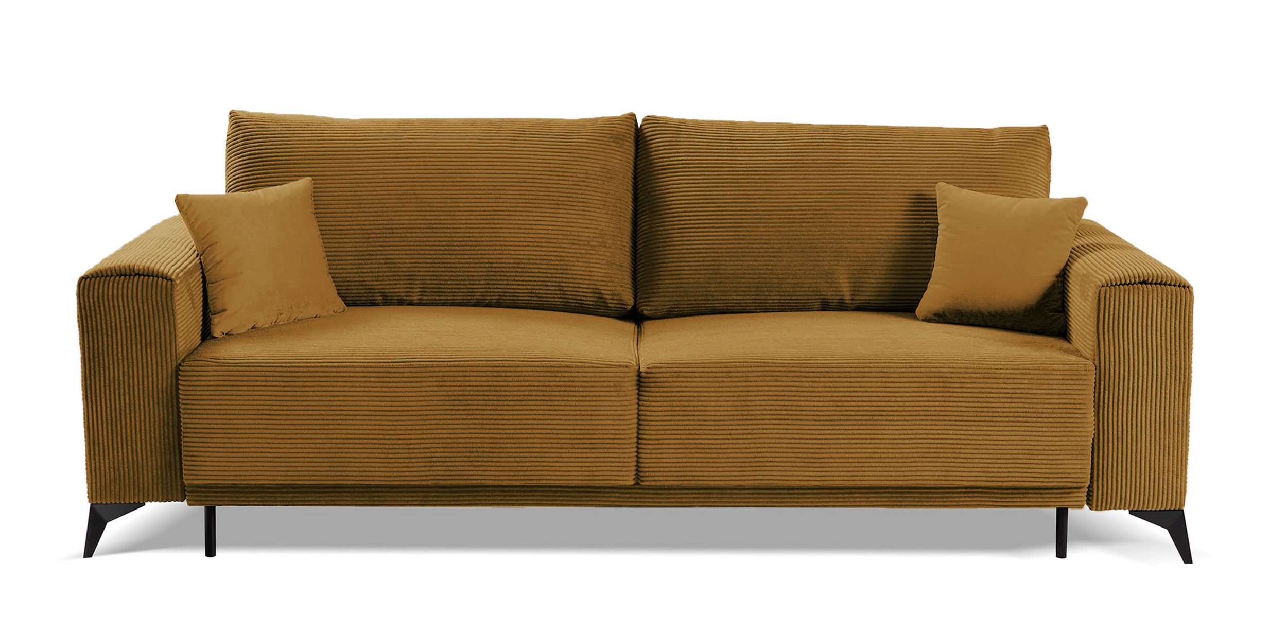 Kanapa rozkładana trzyosobowa Jokiranta z pojemnikiem musztardowa sztruks - zdjęcie 1