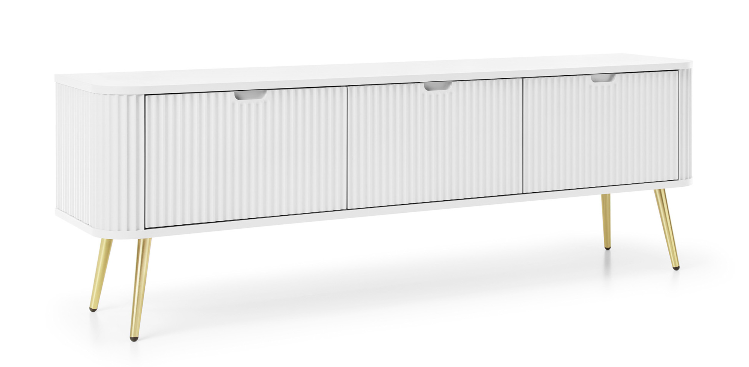 Szafka RTV Zova trzydrzwiowa z lamelowymi frontami 168 cm Biała - zdjęcie 1