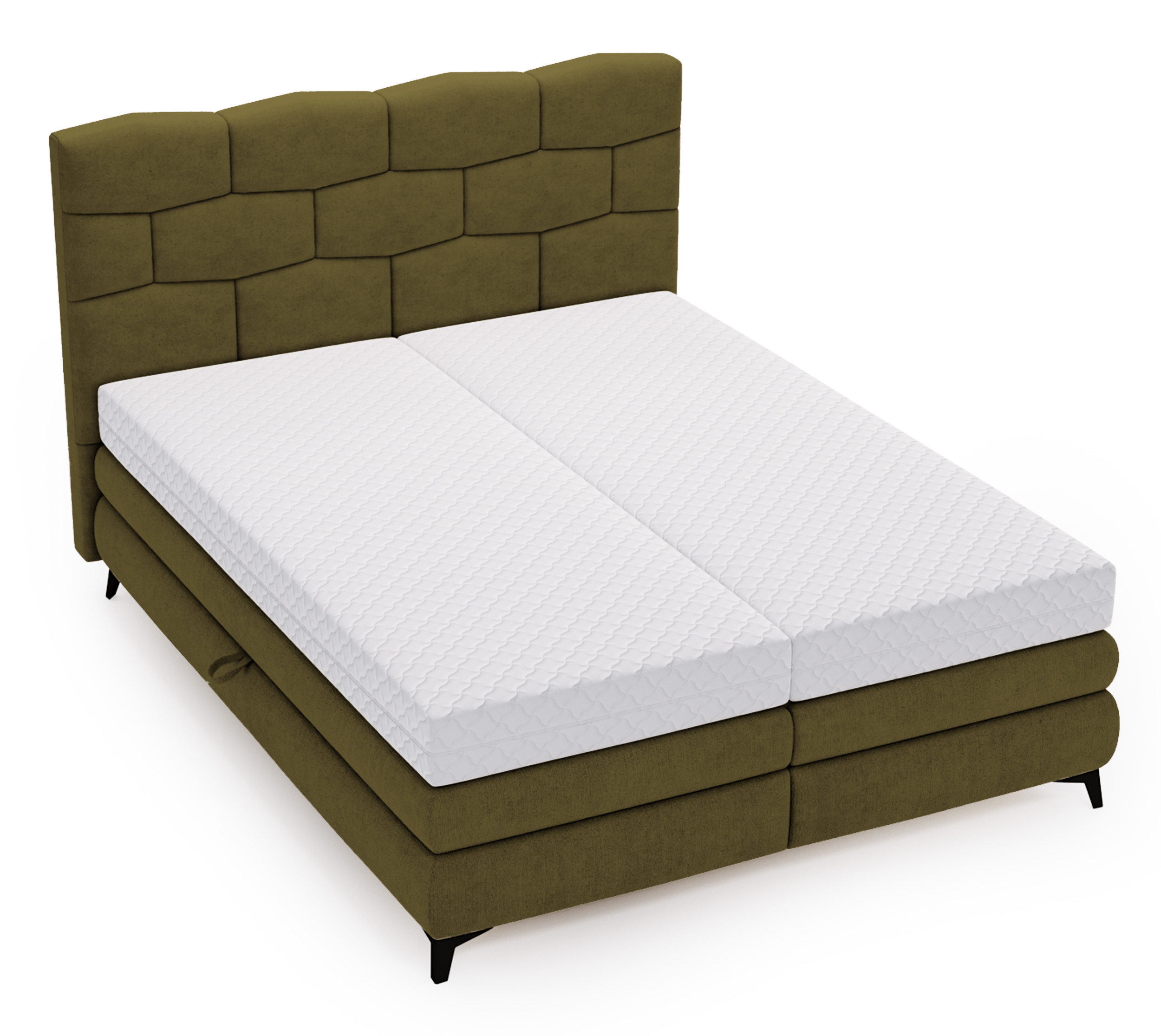 Łóżko kontynentalne 160x200 cm Brindo z materacem i pojemnikami oliwkowe