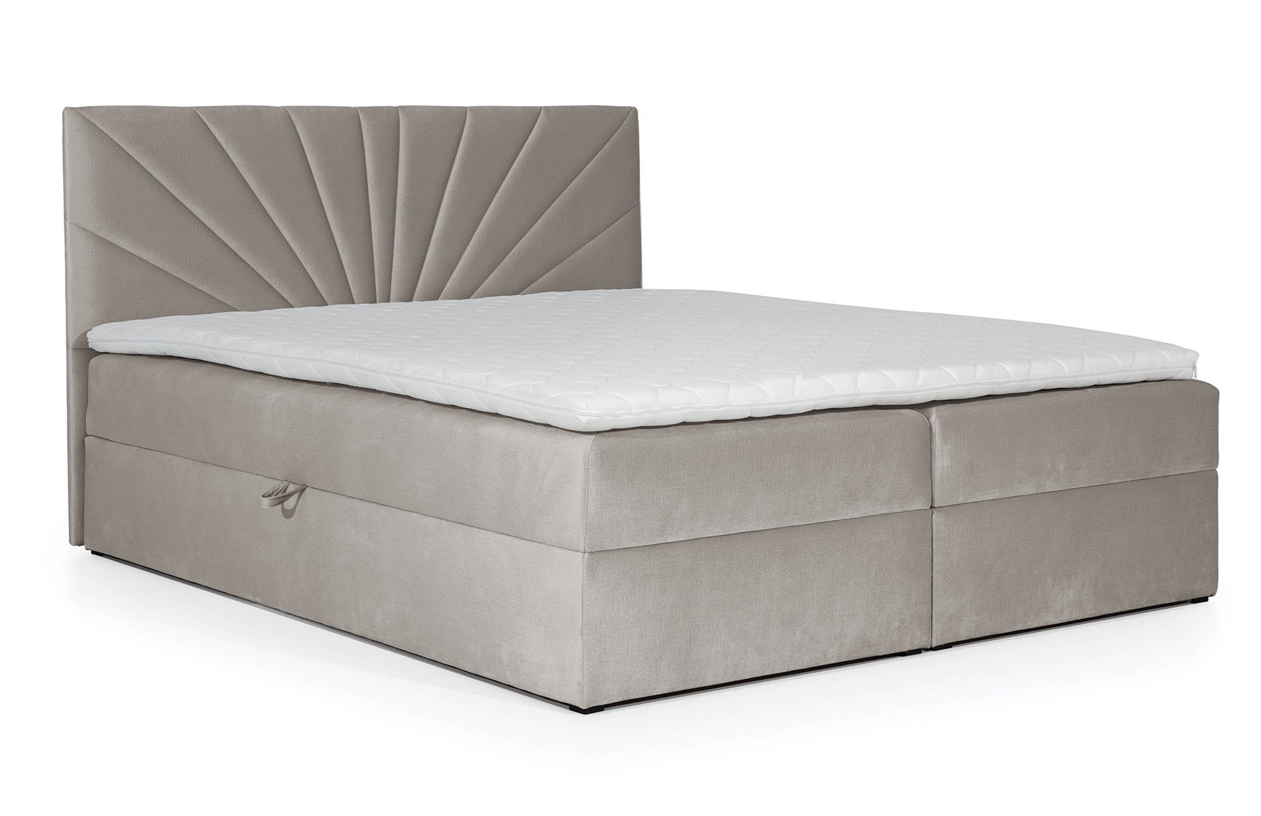 Łóżko kontynentalne Potomje 180x200 z dwoma pojemnikami, materacem i topperem szarobeżowe hydrofobowe - zdjęcie 1