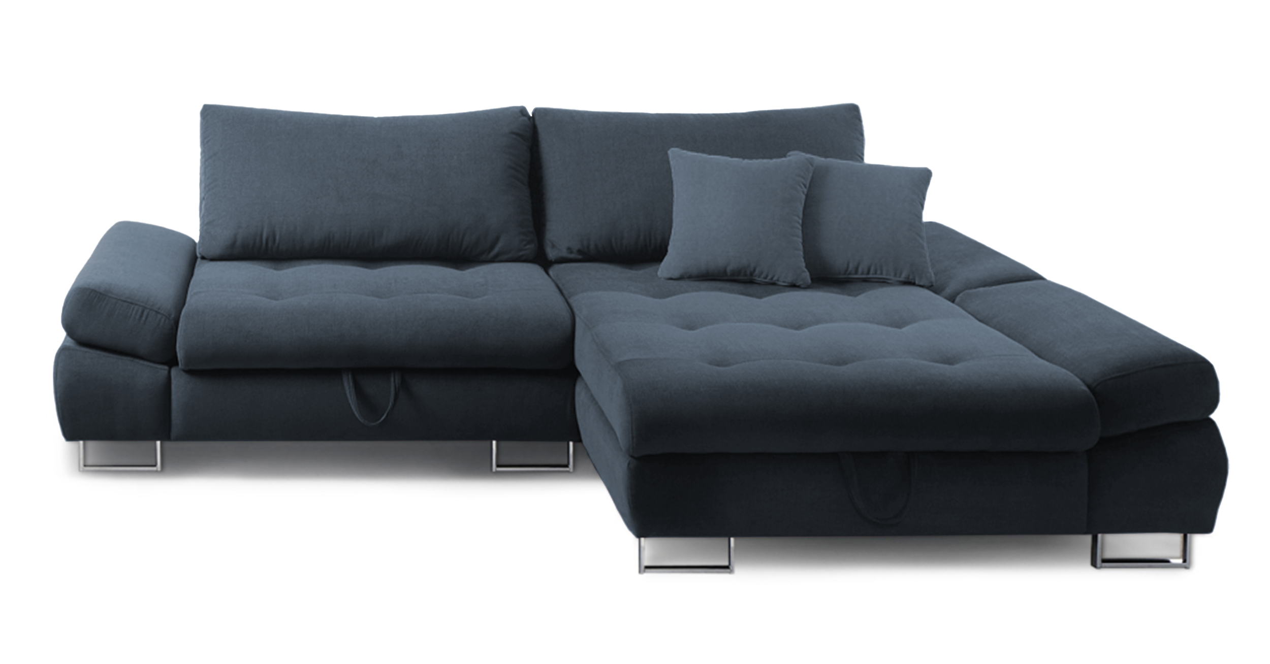 Narożnik z funkcją spania Novella z pojemnikiem granatowy w tkaninie hydrofobowej plecionka lewostronny - zdjęcie 1