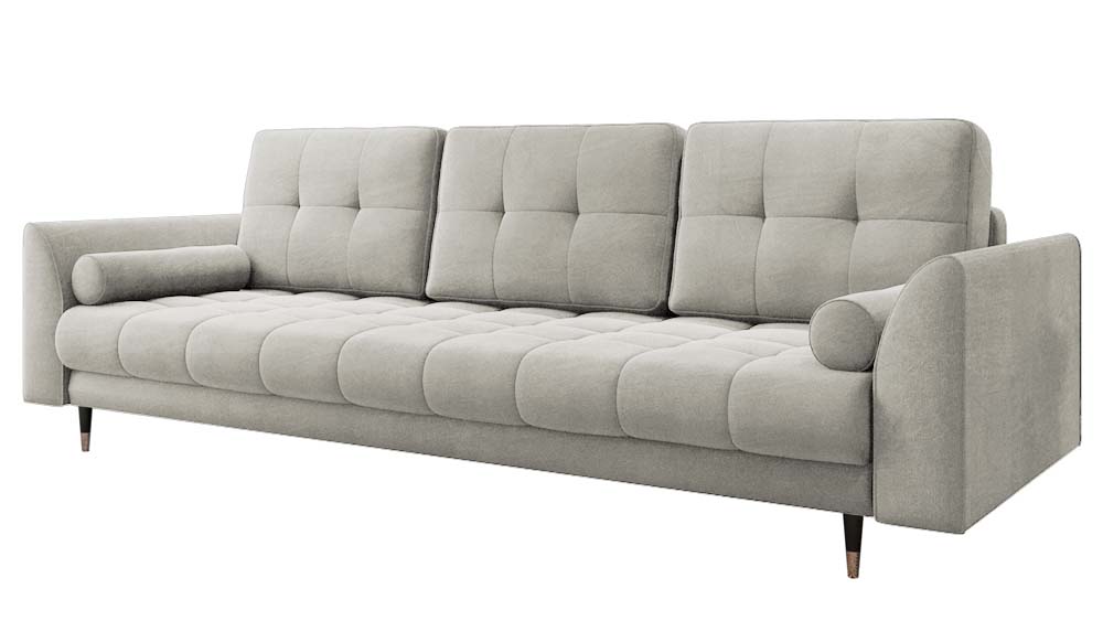 Kanapa rozkładana trzyosobowa Agriano z pojemnikiem beżowa welwet hydrofobowy - zdjęcie 1