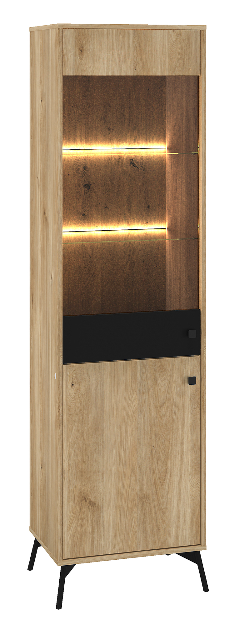 Witryna dwudrzwiowa Sivly 55 cm dąb castello/czarny z led - zdjęcie 1