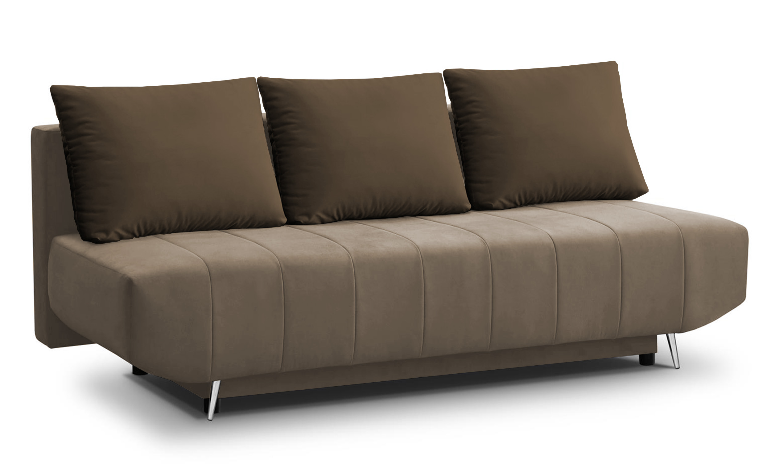 Kanapa rozkładana Ambonara z pojemnikiem trzyosobowa jasnobrązowa beżowa plusz - zdjęcie 1