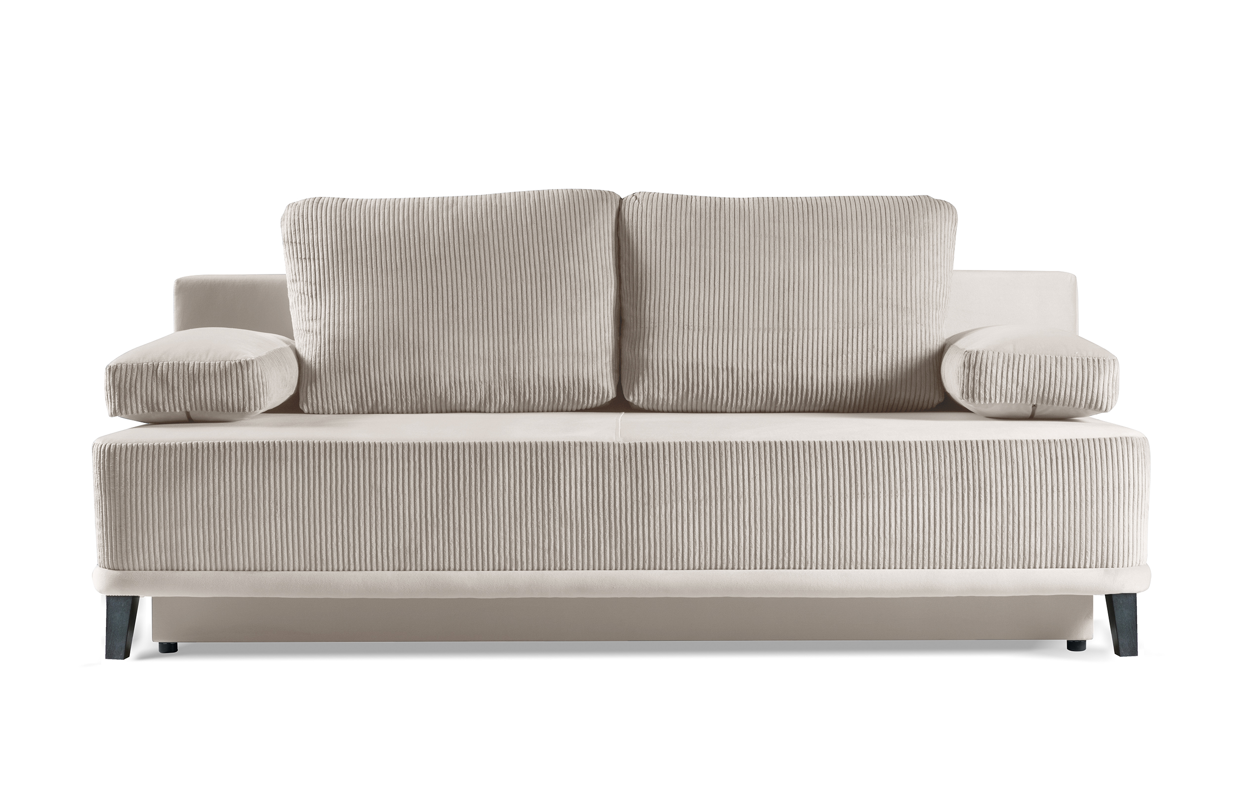 Kanapa rozkładana trzyosobowa Firuze z pojemnikiem jasnobeżowa sztruks - zdjęcie 1