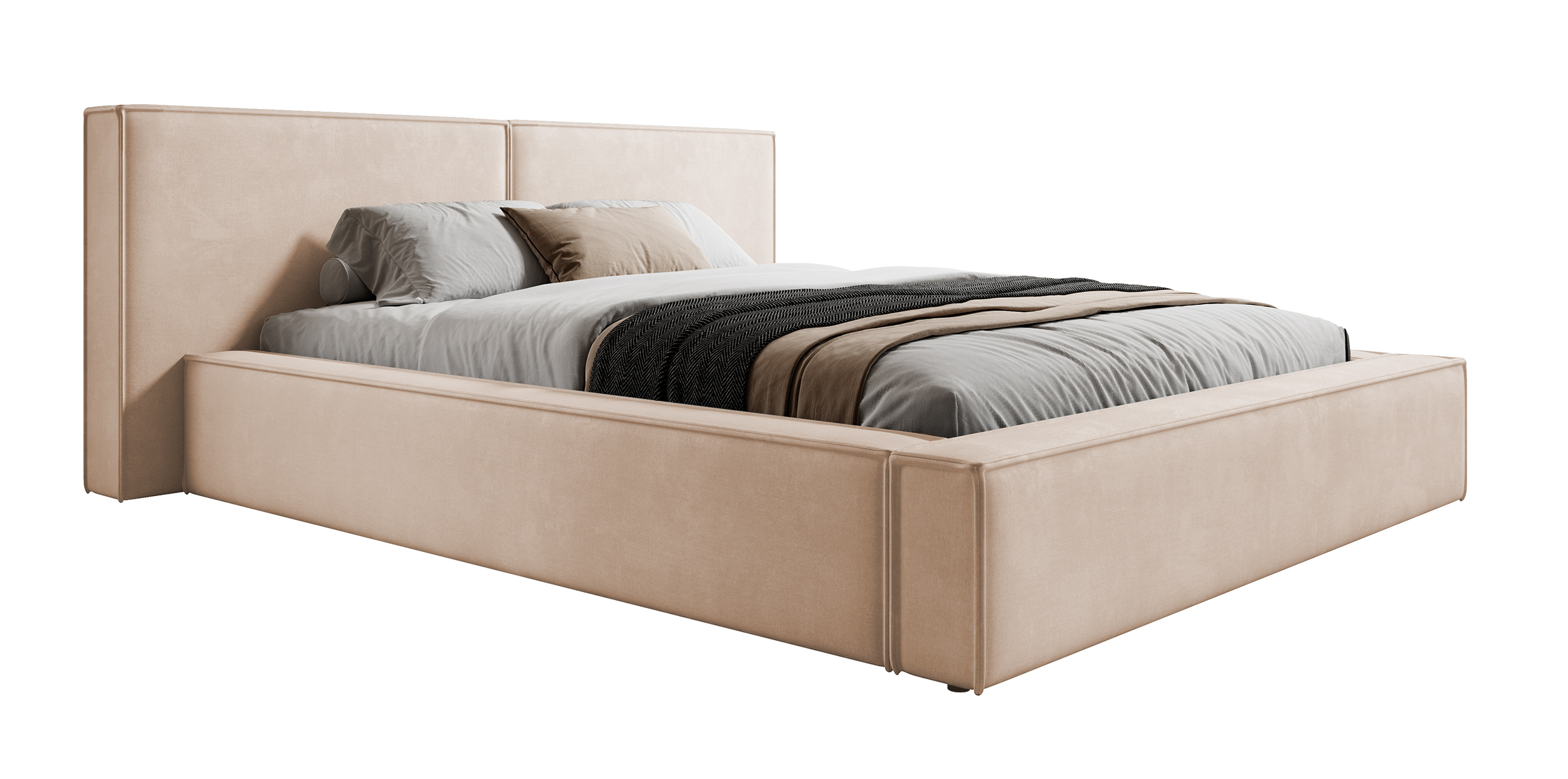 Łóżko tapicerowane 140x200 cm Cabrera z pojemnikiem stelaż metalowy beżowe welur - zdjęcie 1
