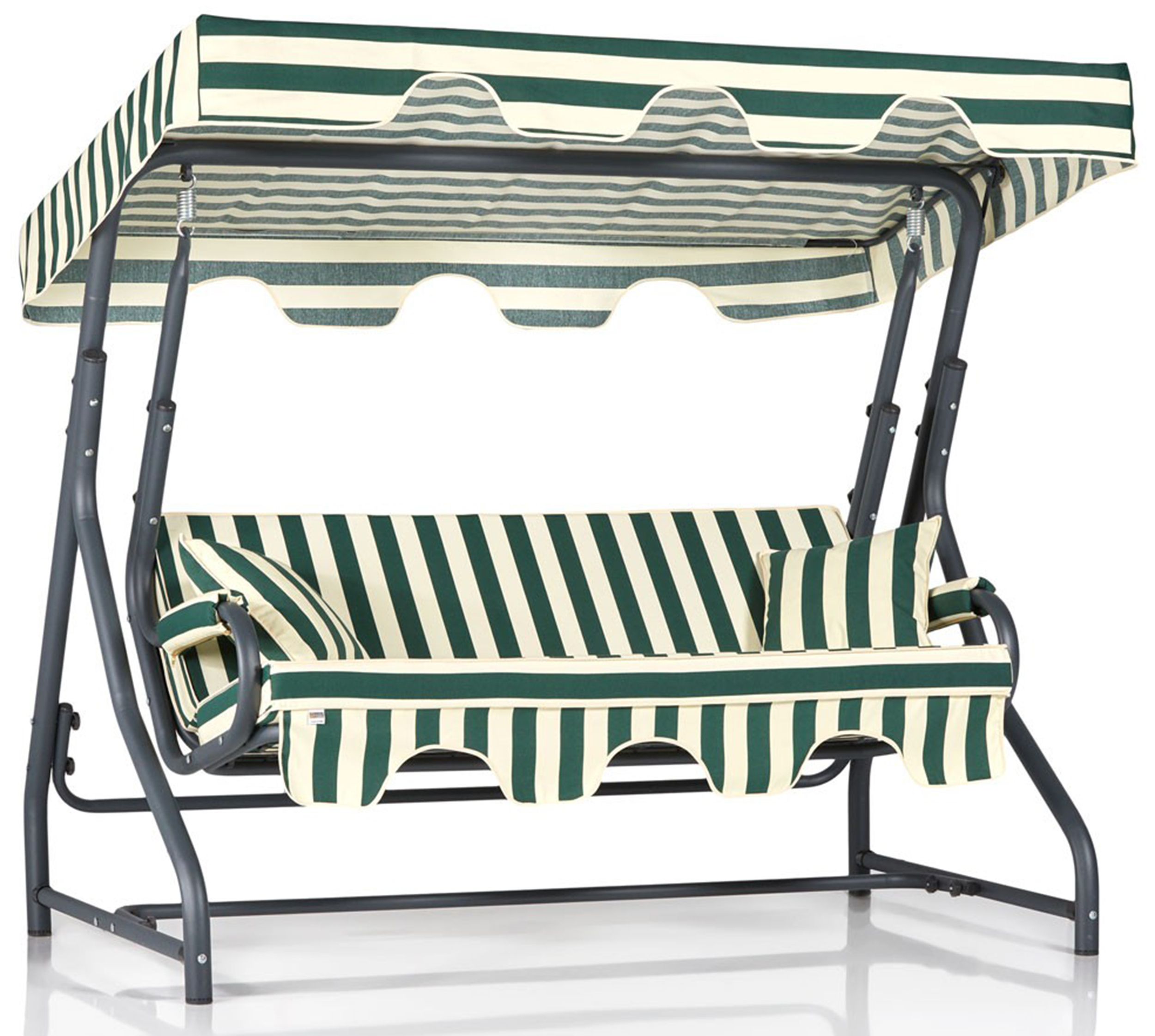 Huśtawka ogrodowa Cusibly 200 cm daszek w paski kremowy / ciemnozielony - zdjęcie 1