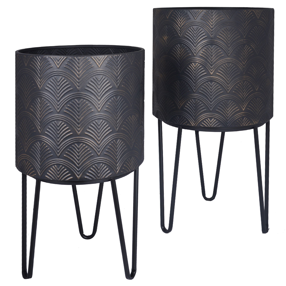Zestaw dwóch doniczek Viently grafitowo-złote - zdjęcie 1