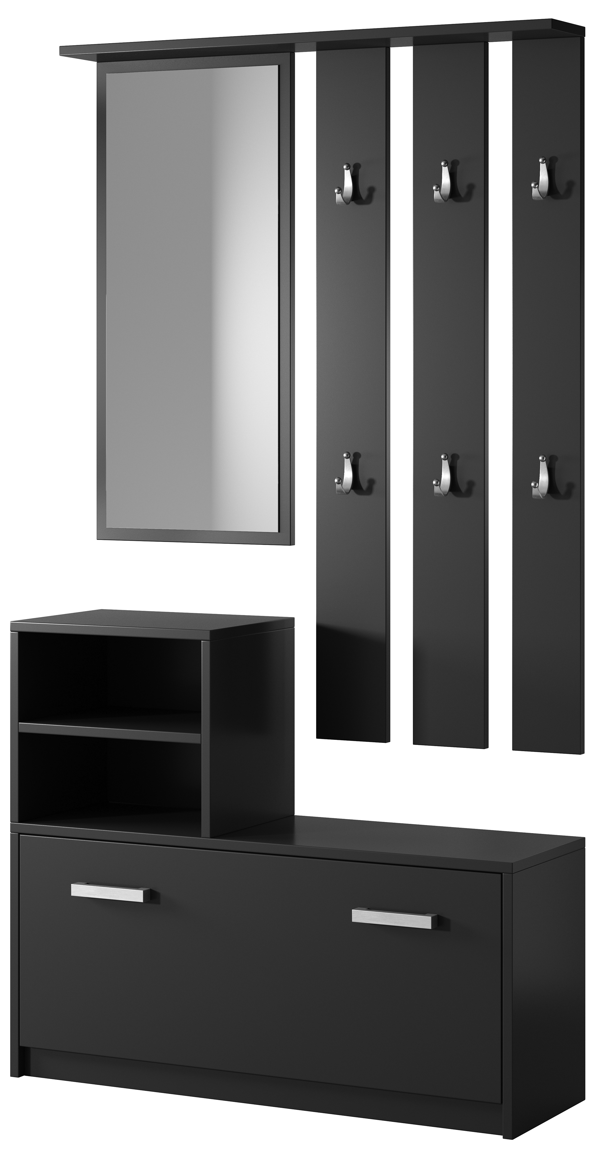 Zestaw do przedpokoju Yesfir z lustrem, wieszakami, półkami oraz szafką na buty Czarny  - zdjęcie 1
