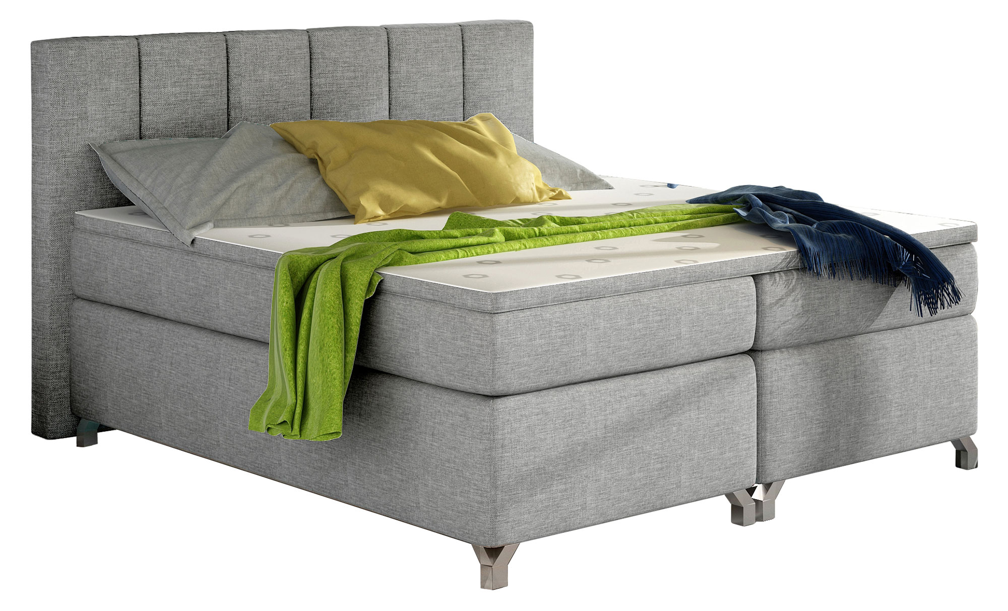Łóżko kontynentalne Zonti 180x200 cm z pojemnikiem jasnoszare plecionka - zdjęcie 1