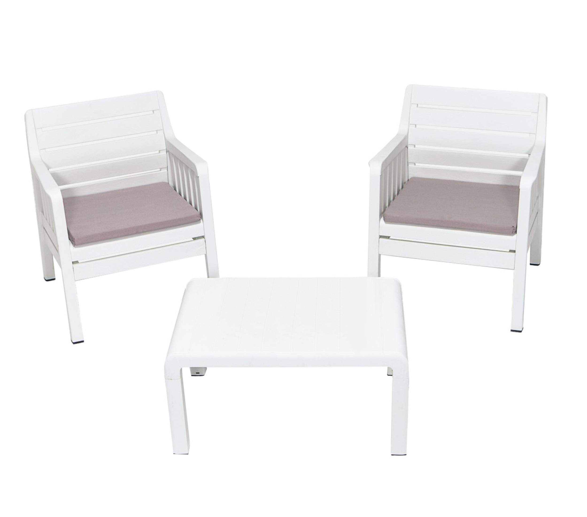 Zestaw ogrodowy dwuosobowy Scrally ze stolikiem z tworzywa sztucznego biały - zdjęcie 1