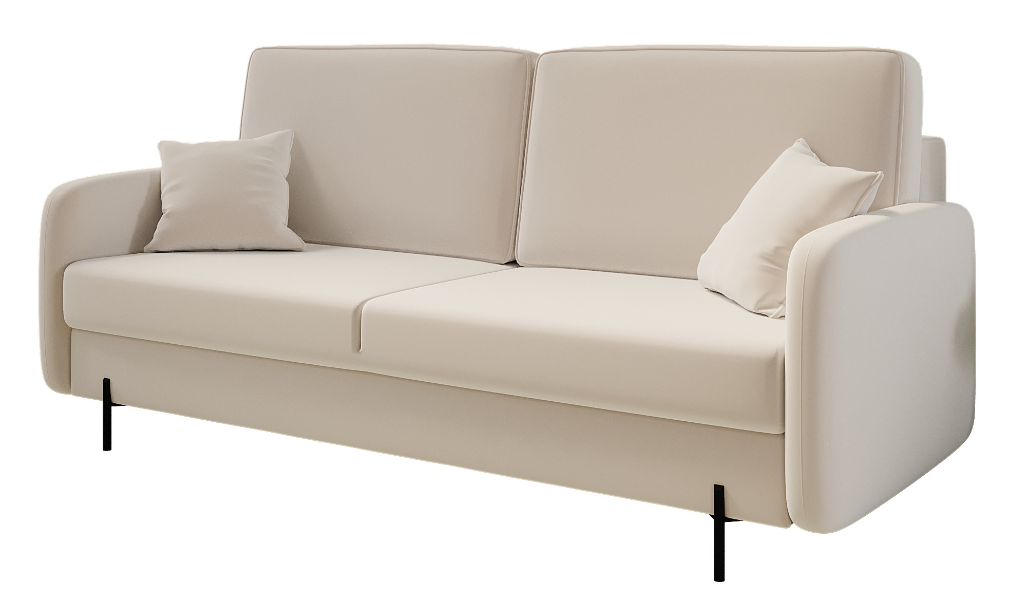 Kanapa rozkładana trzyosobowa Solferina z pojemnikiem beżowa welur - zdjęcie 1