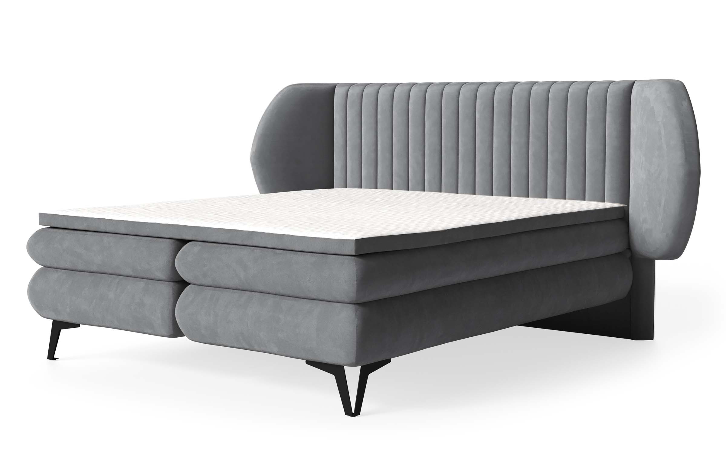 Łóżko kontynentalne 140x200 cm Cermone z pojemnikami i topperem pionowe przeszycia na wezgłowiu szare - zdjęcie 1