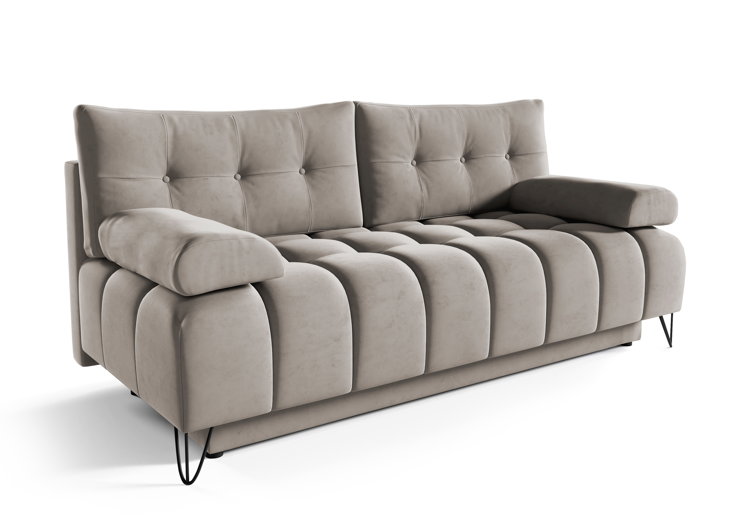 Kanapa rozkładana trzyosobowa Bareli szarobeżowa z pojemnikiem welur hydrofobowy - zdjęcie 1