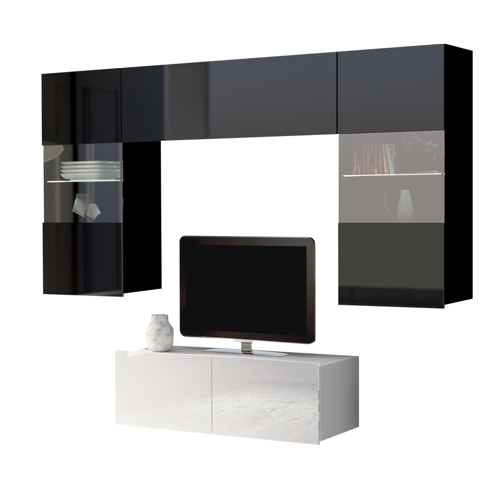 Meblościanka Kirdon z szafką RTV o szerokości 100 cm Czarny / Biały  - zdjęcie 4