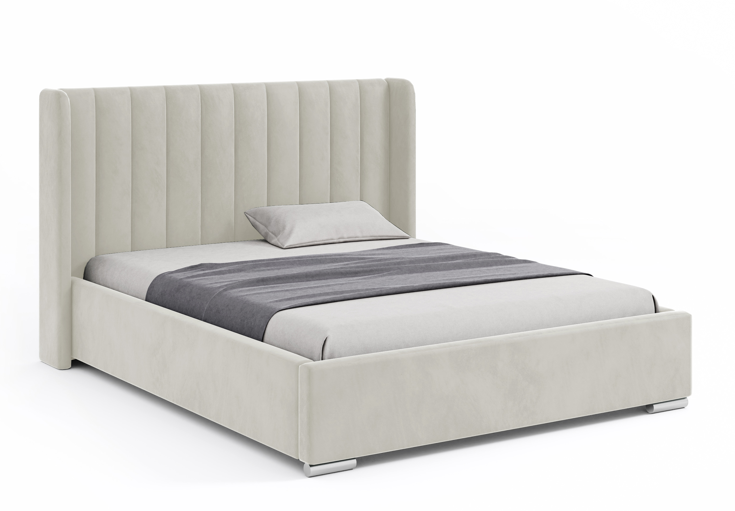 Łóżko tapicerowane 180x200 cm Estelio z pojemnikiem stelaż metalowy beżowe welur - zdjęcie 1