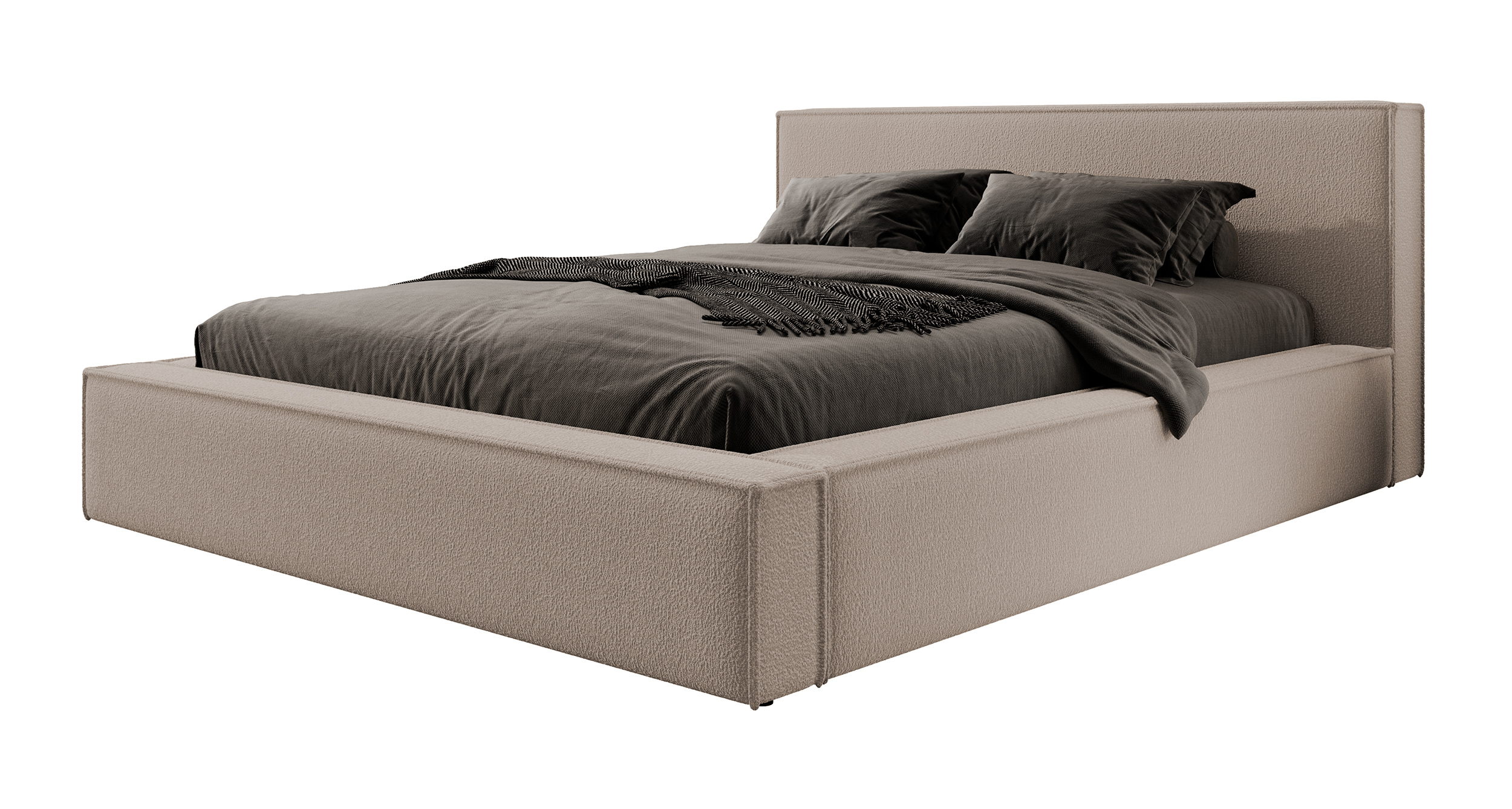 Łóżko tapicerowane 140x200 cm Bocalio z pojemnikiem stelaż metalowy ciemnobeżowe boucle - zdjęcie 1