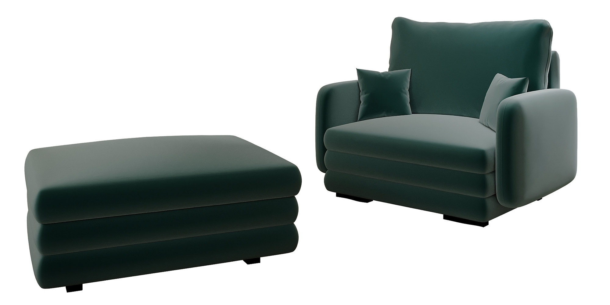 Fotel kubełkowy z podnóżkiem Lincino zielony welur - zdjęcie 1